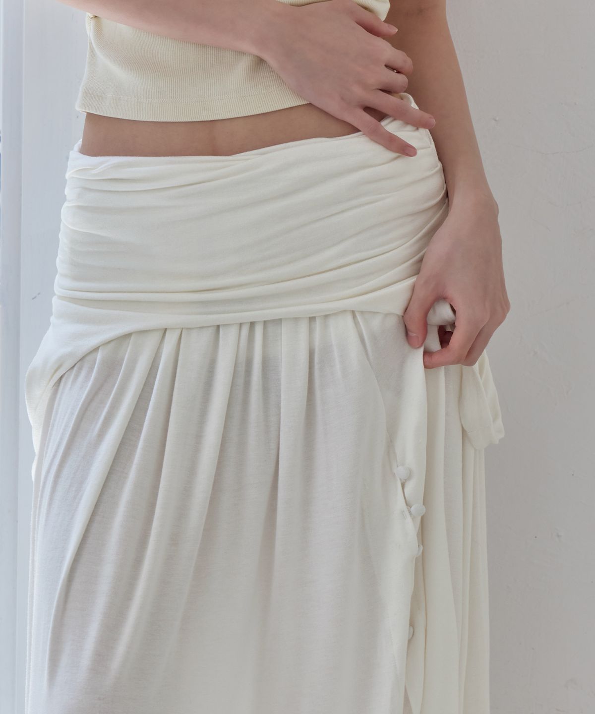 런던다다(LONDONDADA) Draped Shirring 2-Way Maxi Dress, IVORY