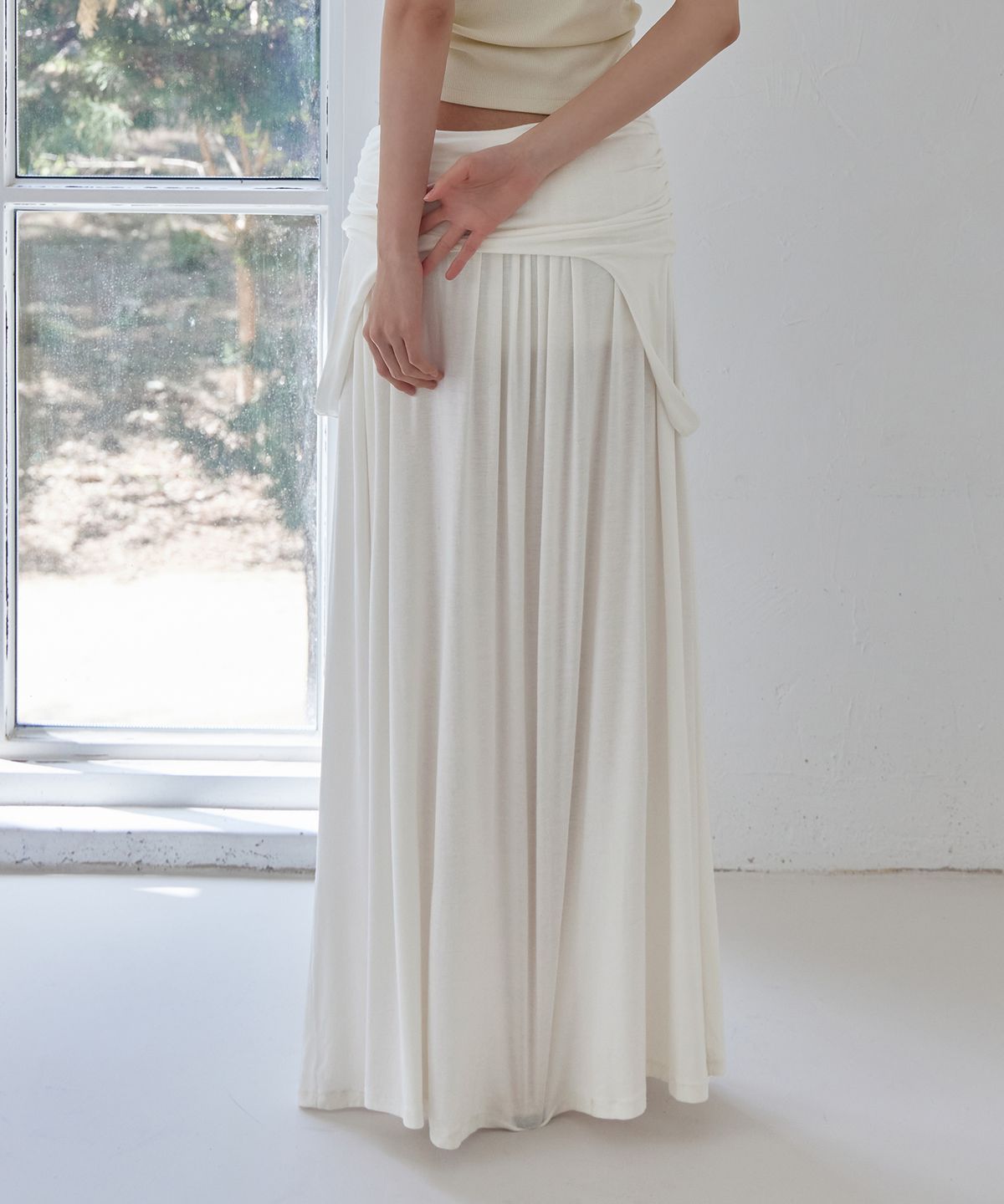 런던다다(LONDONDADA) Draped Shirring 2-Way Maxi Dress, IVORY