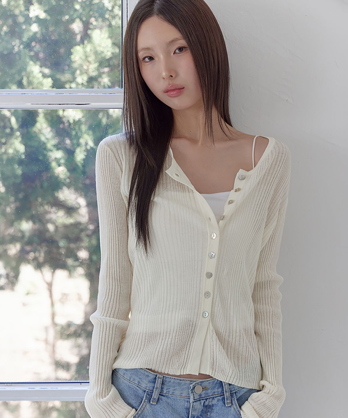 런던다다(LONDONDADA) Essential Slim Fit Cardigan, IVORY