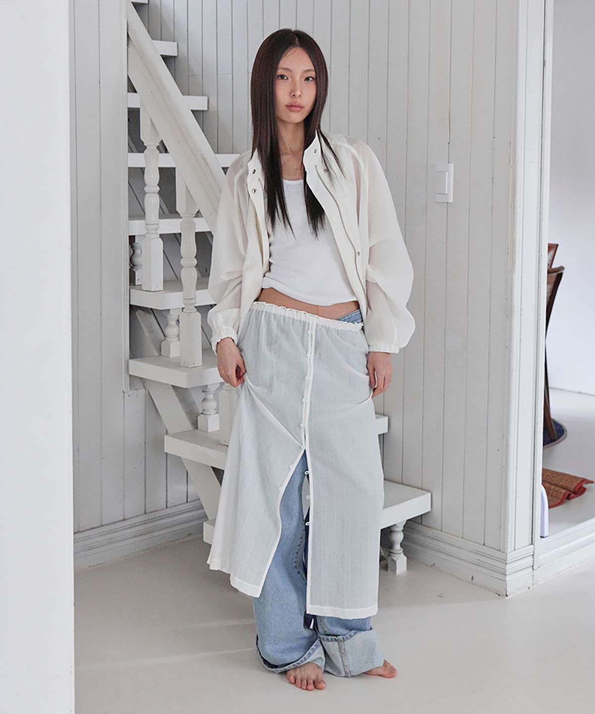 런던다다(LONDONDADA) Striped Button-up Layered Skirt, 2colors