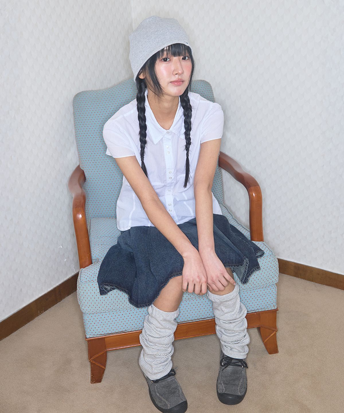 키이비(KIIBI) cozy stripe reversible beanie light grey