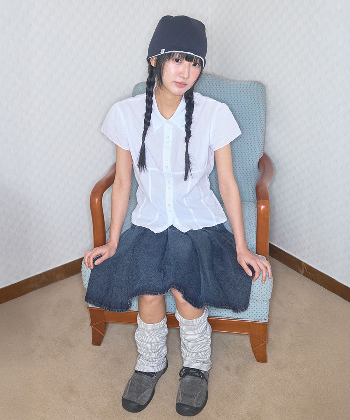 키이비(KIIBI) cozy stripe reversible beanie light grey