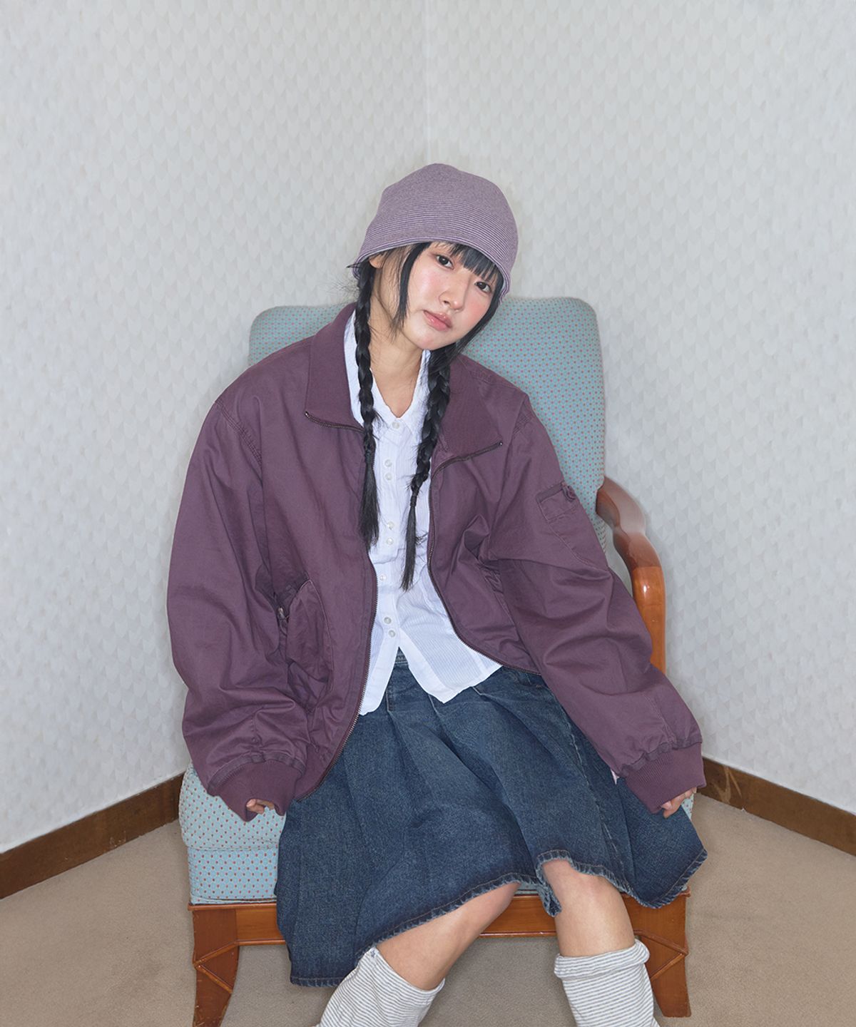 키이비(KIIBI) cozy stripe reversible beanie purple