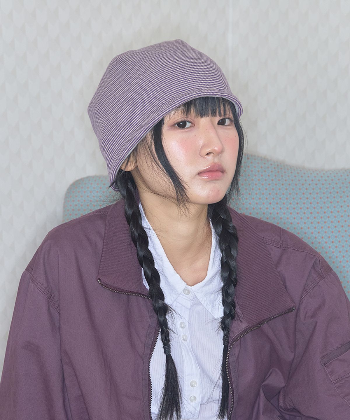 키이비(KIIBI) cozy stripe reversible beanie purple
