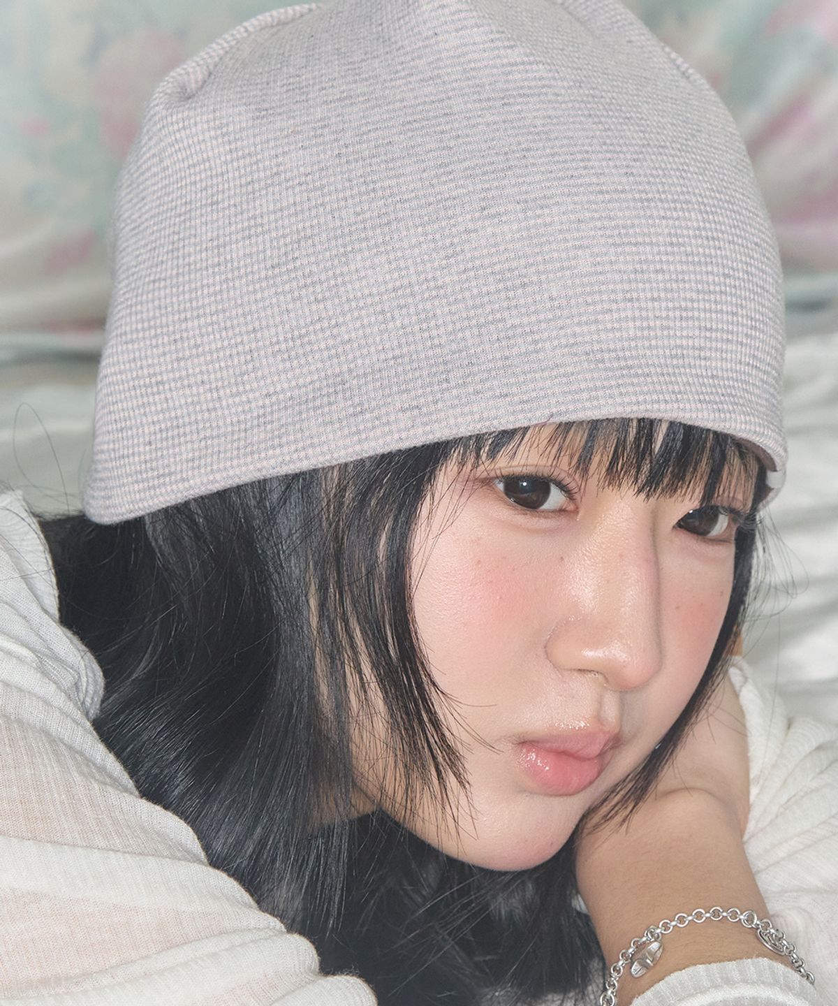키이비(KIIBI) cozy stripe reversible beanie light pink