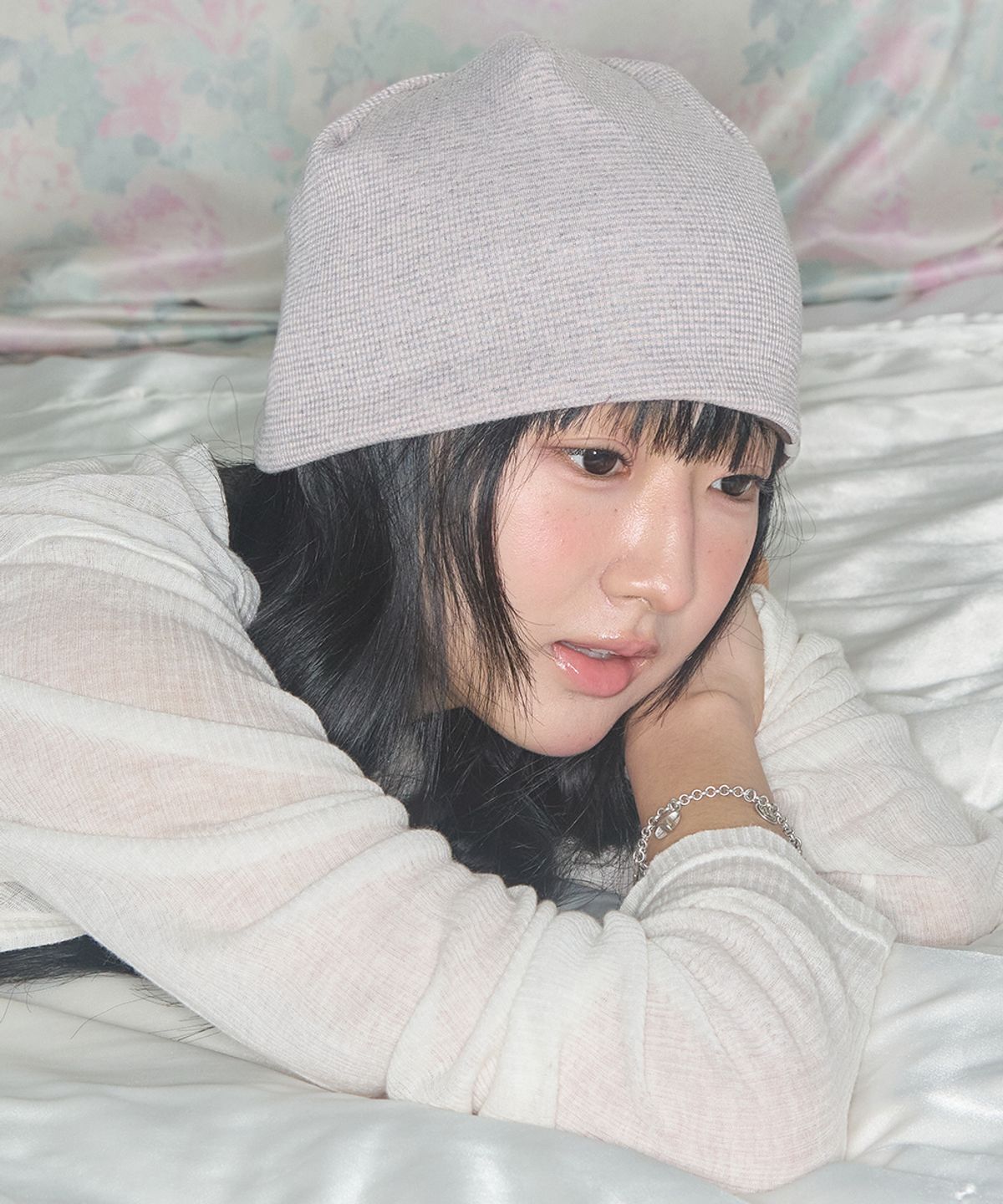 키이비(KIIBI) cozy stripe reversible beanie light pink