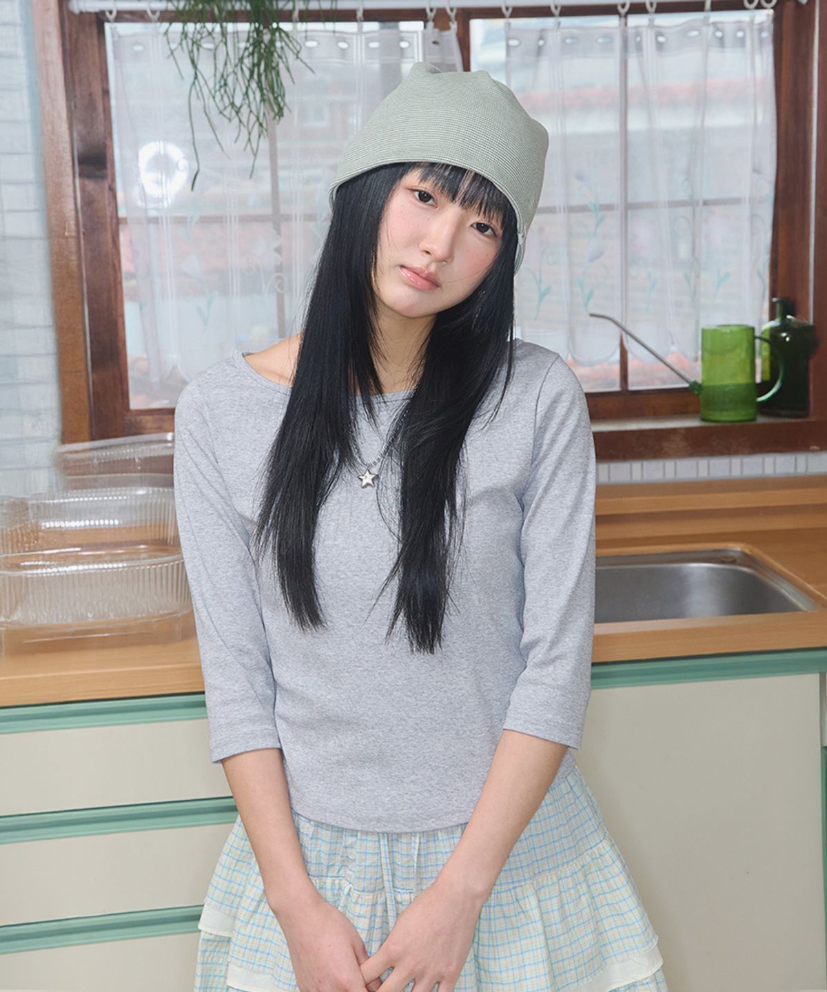 키이비(KIIBI) cozy stripe reversible beanie green