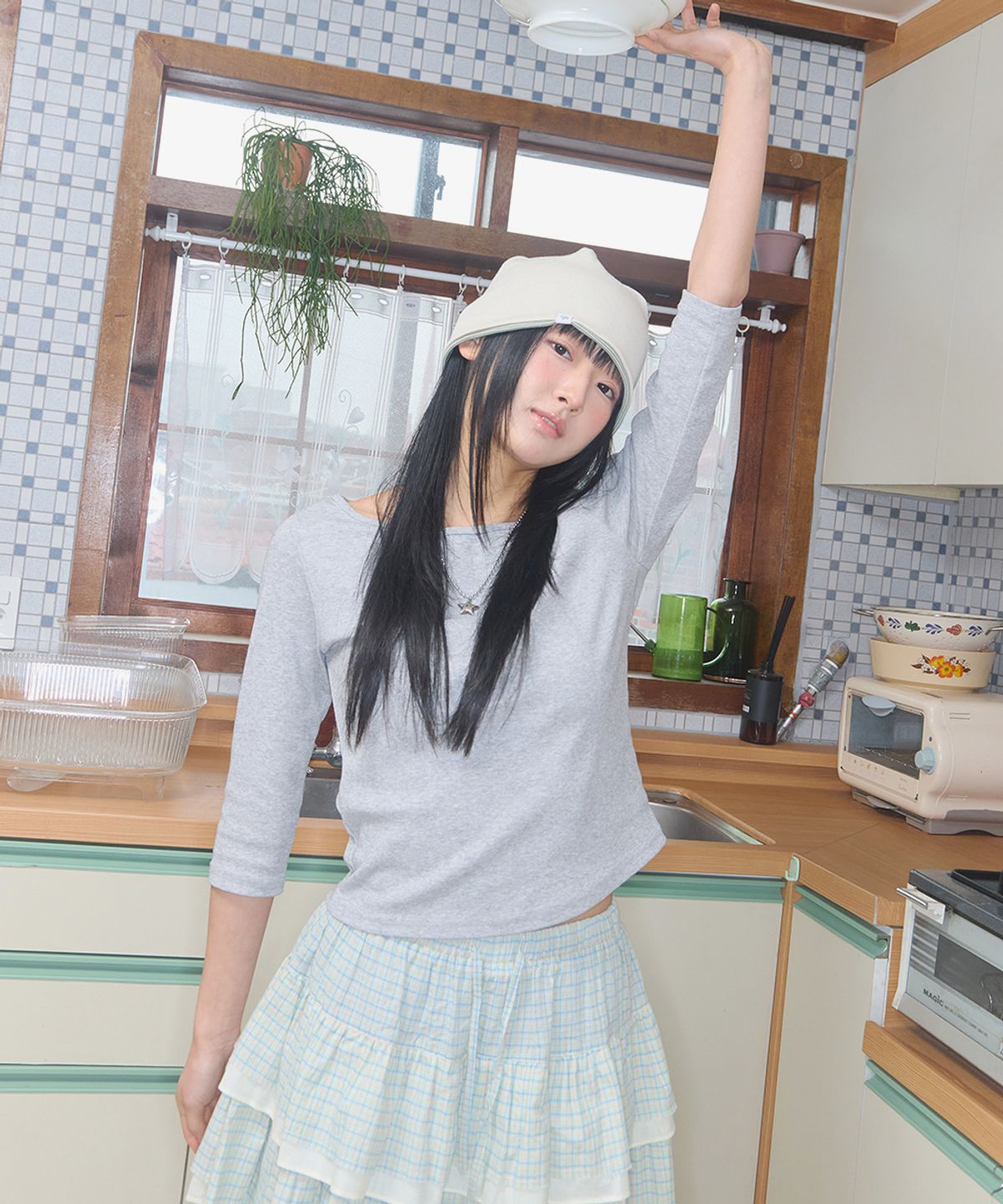 키이비(KIIBI) cozy stripe reversible beanie green