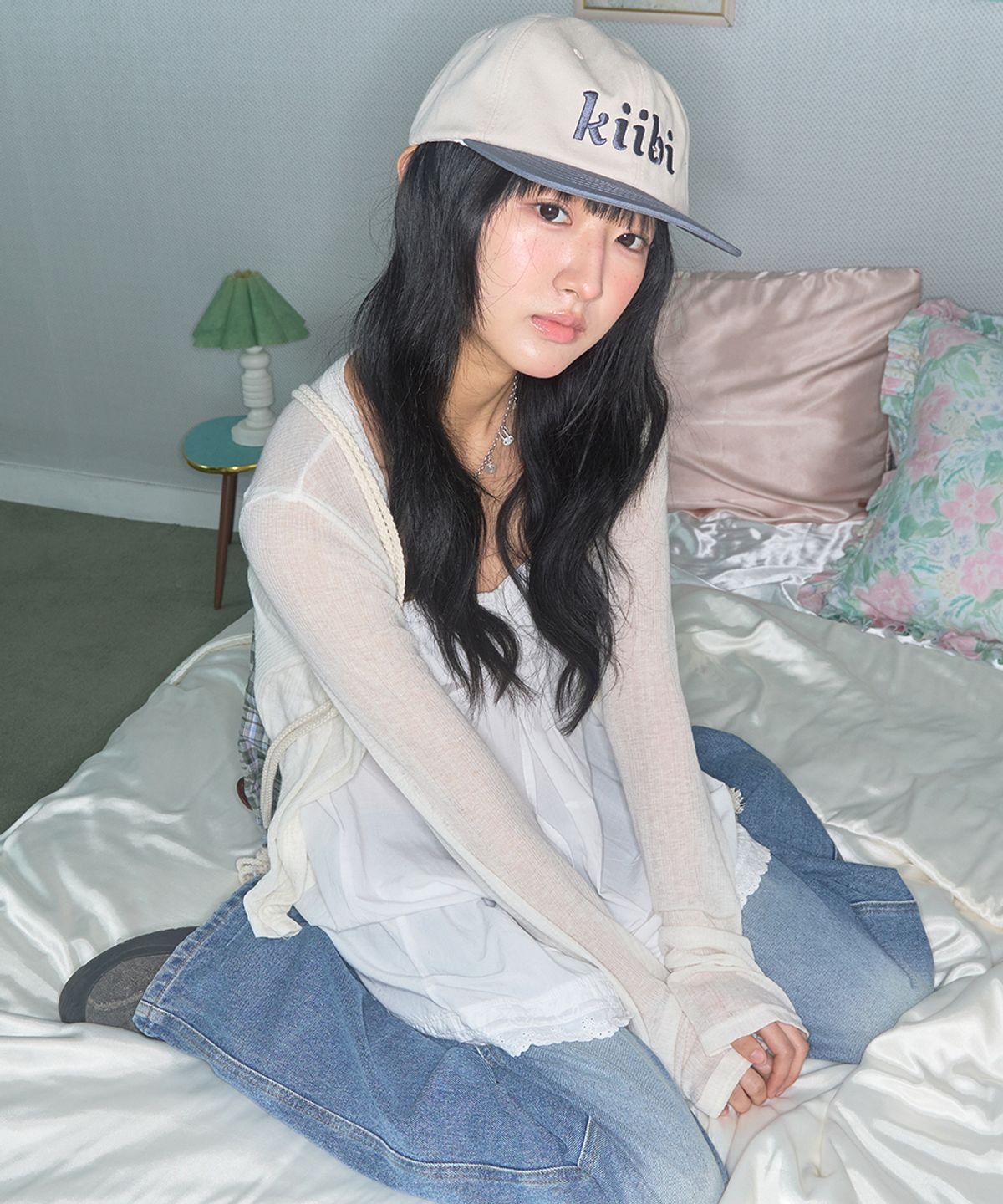 키이비(KIIBI) logo two tone cap oatmeal & dusty blue