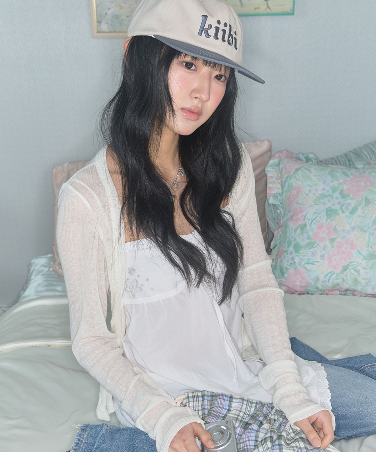 키이비(KIIBI) logo two tone cap oatmeal & dusty blue