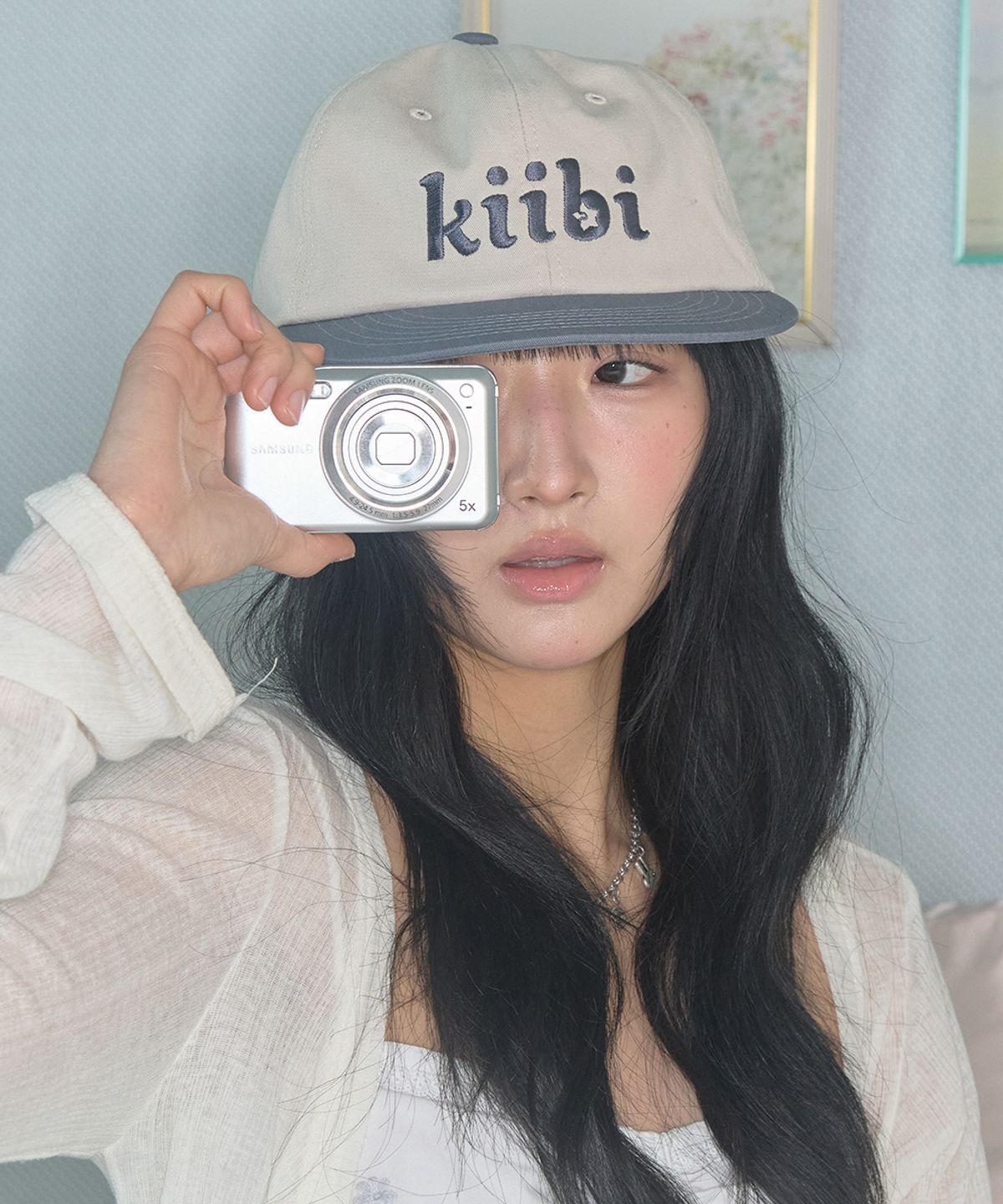 키이비(KIIBI) logo two tone cap oatmeal & dusty blue