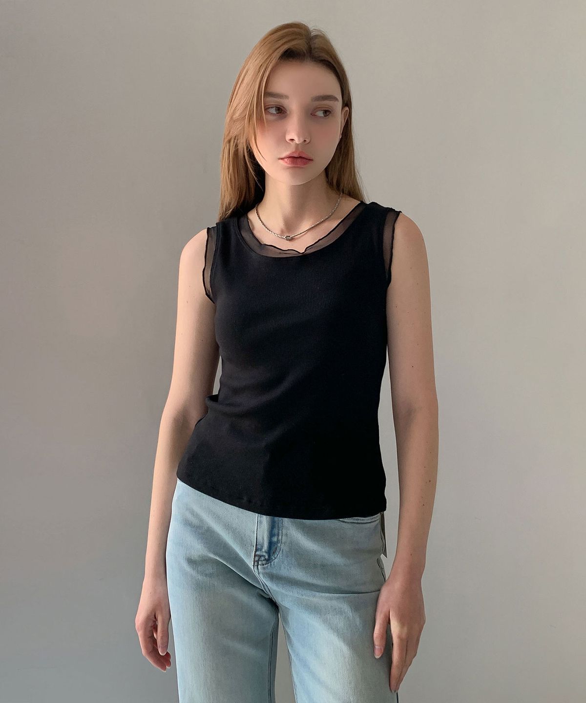 바스카라(VASCARA) Mesh Outline Ribbed Sleeveless (5colors)