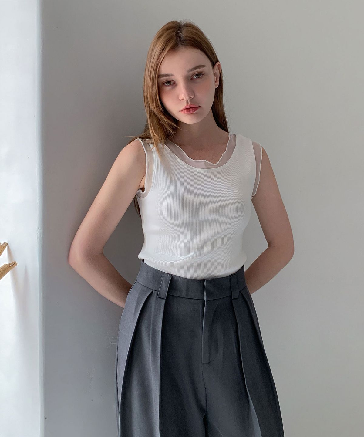 바스카라(VASCARA) Mesh Outline Ribbed Sleeveless (5colors)