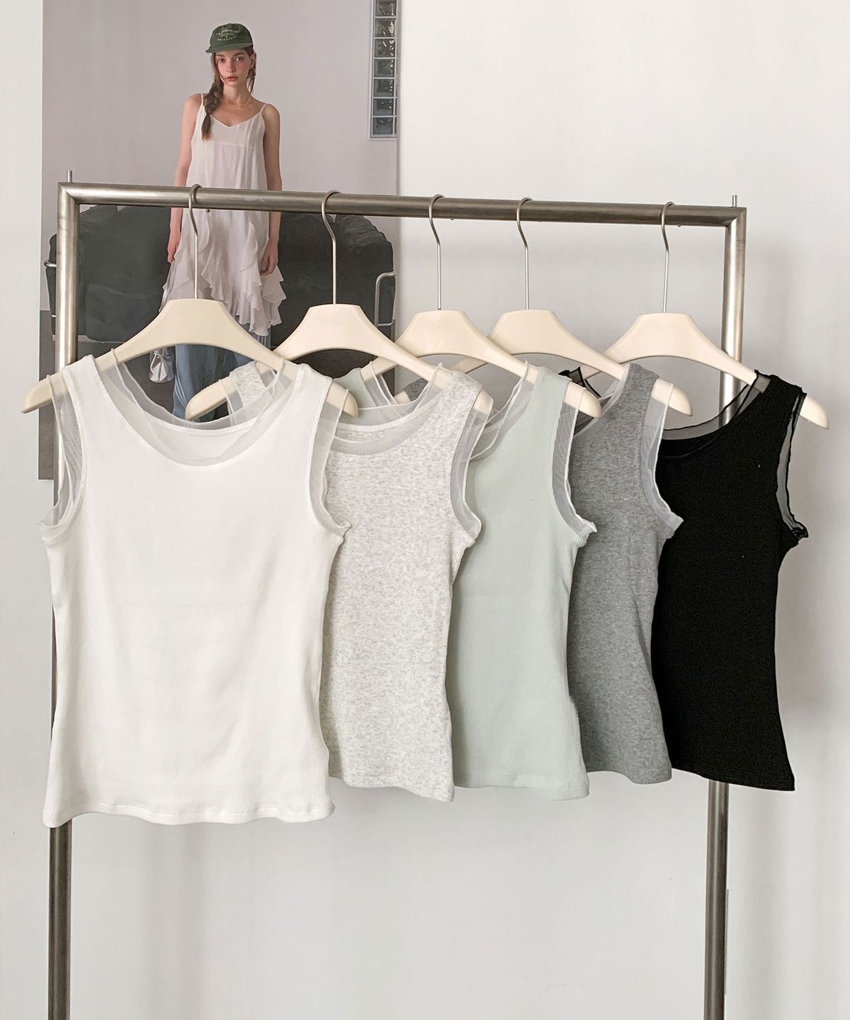 바스카라(VASCARA) Mesh Outline Ribbed Sleeveless (5colors)