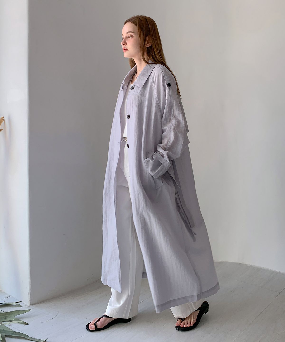 바스카라(VASCARA) Belted Single Button Long Jacket (2colors)