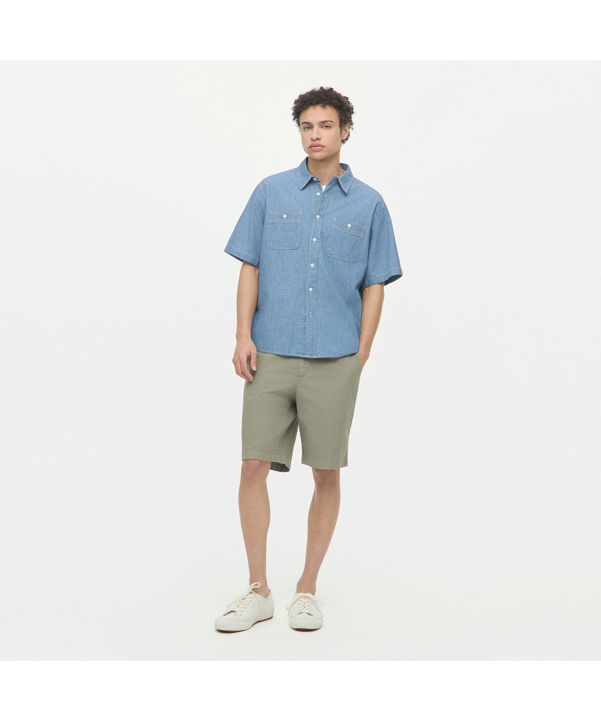 헨리코튼(HENRY COTTONS) 샴브레이 데님 반팔 셔츠 (릴렉스핏) AHSAM26501IND