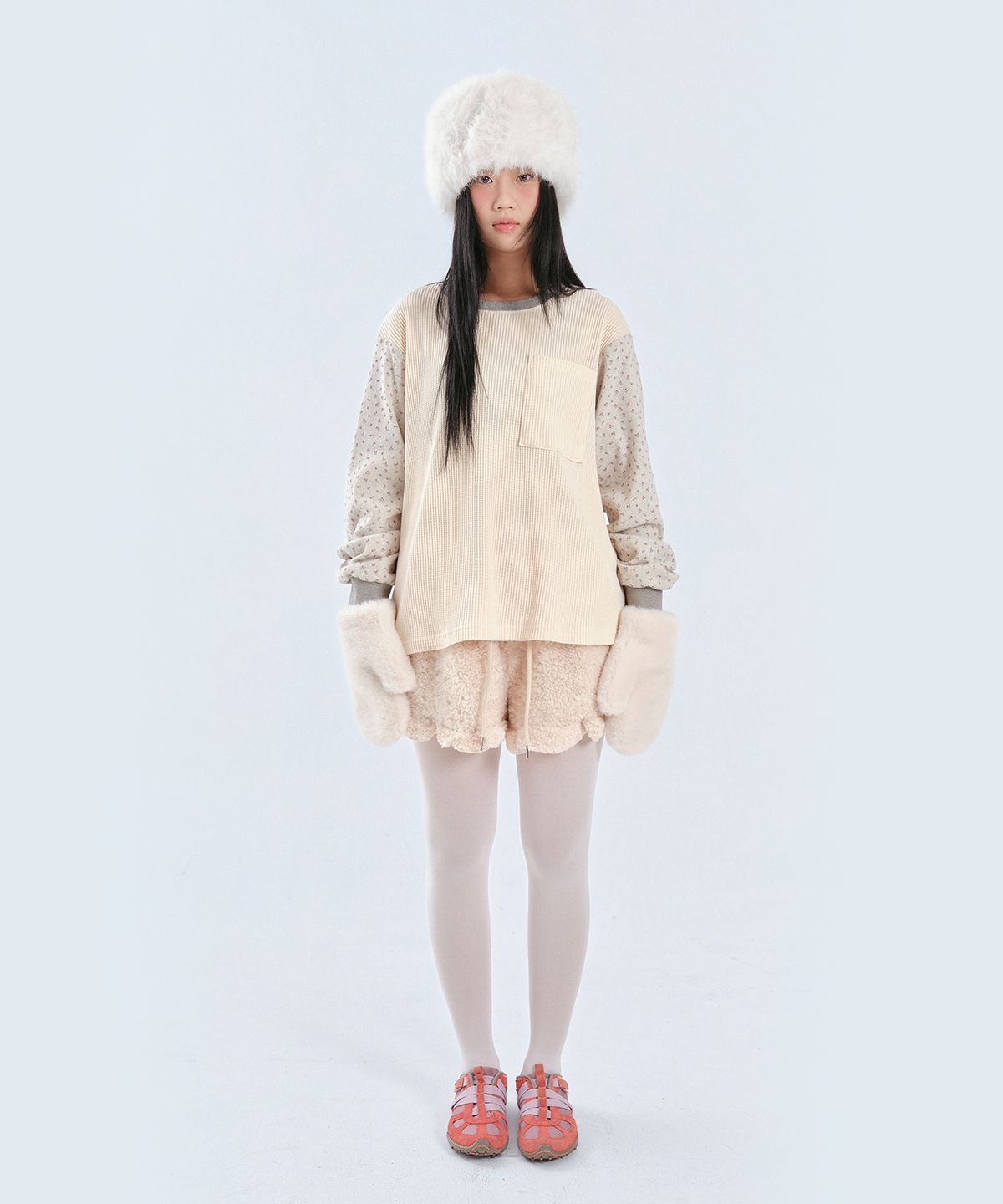 애프터썸머(AFTERSUMMER) flower waffle long sleeve (cream)