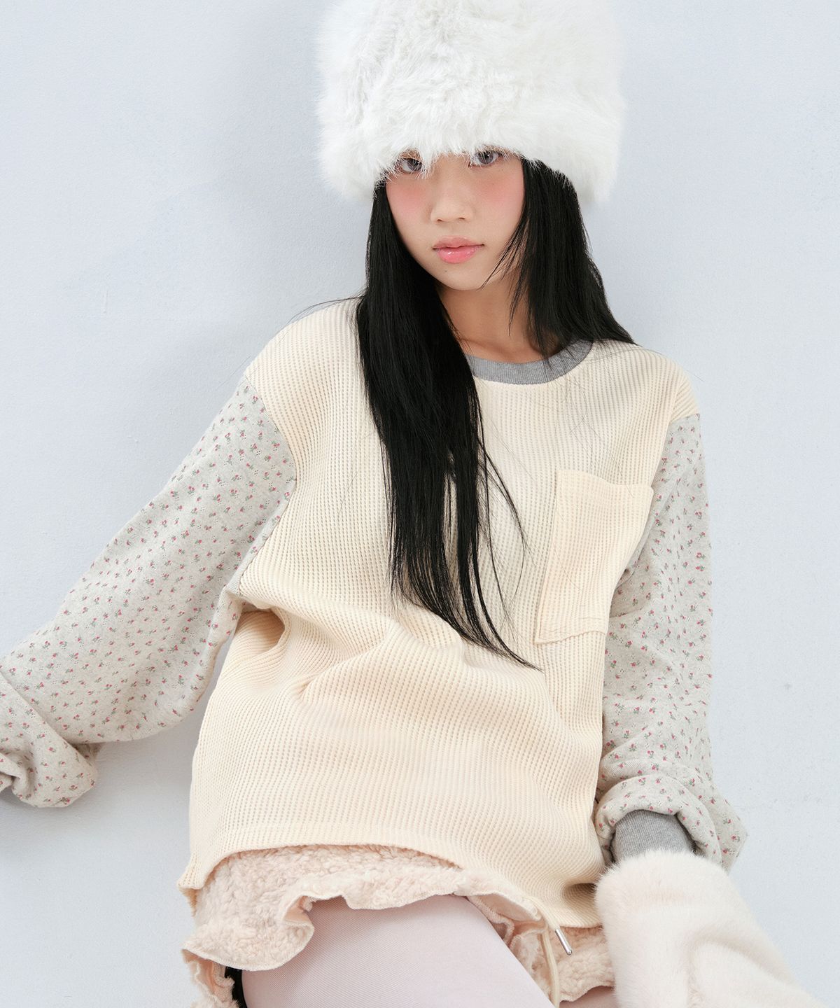 애프터썸머(AFTERSUMMER) flower waffle long sleeve (cream)