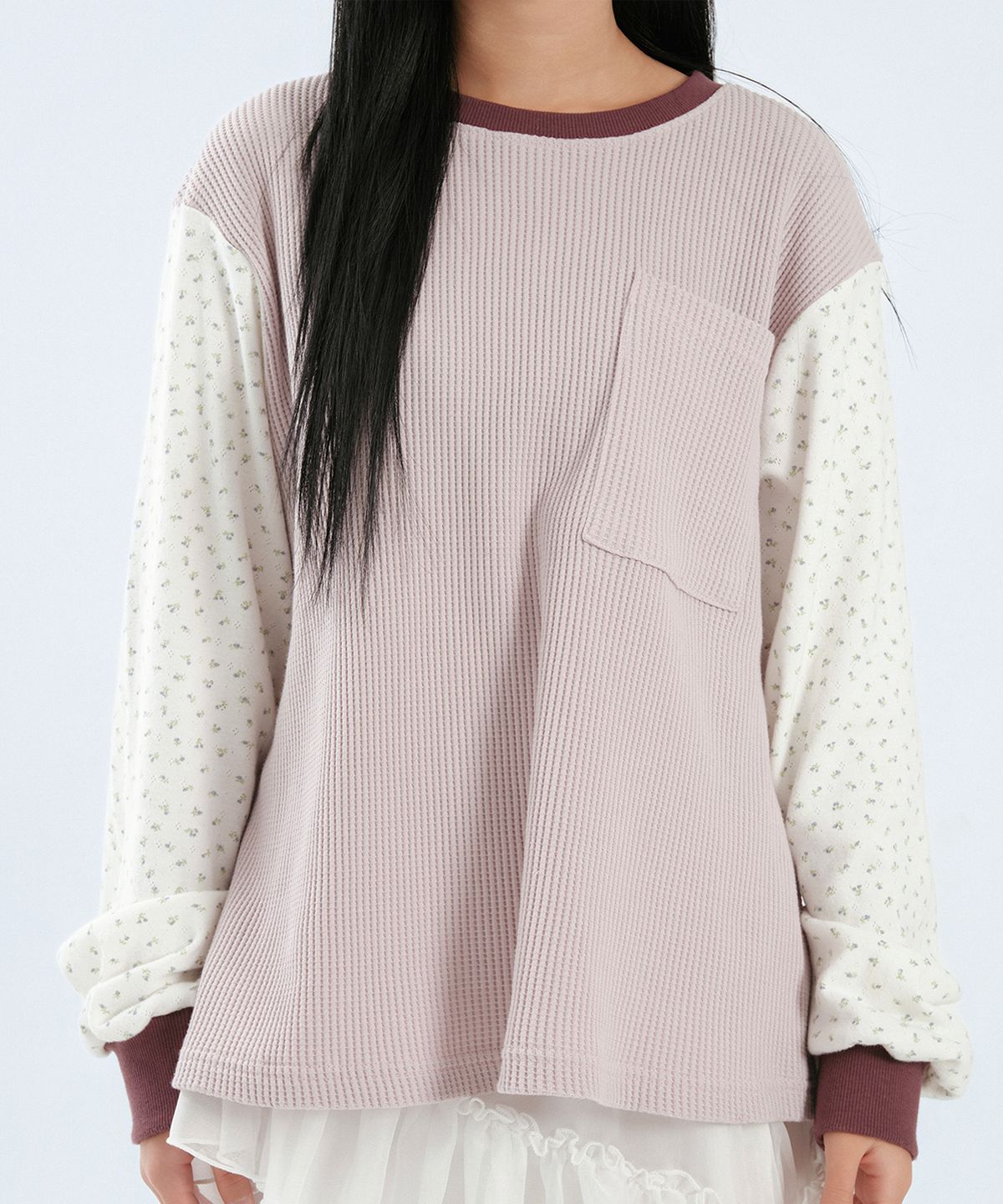 애프터썸머(AFTERSUMMER) flower waffle long sleeve (lavender)