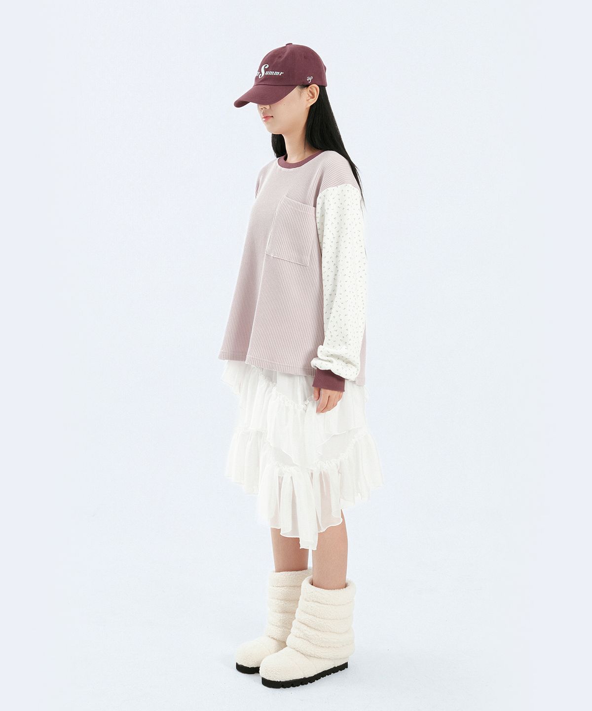 애프터썸머(AFTERSUMMER) flower waffle long sleeve (lavender)