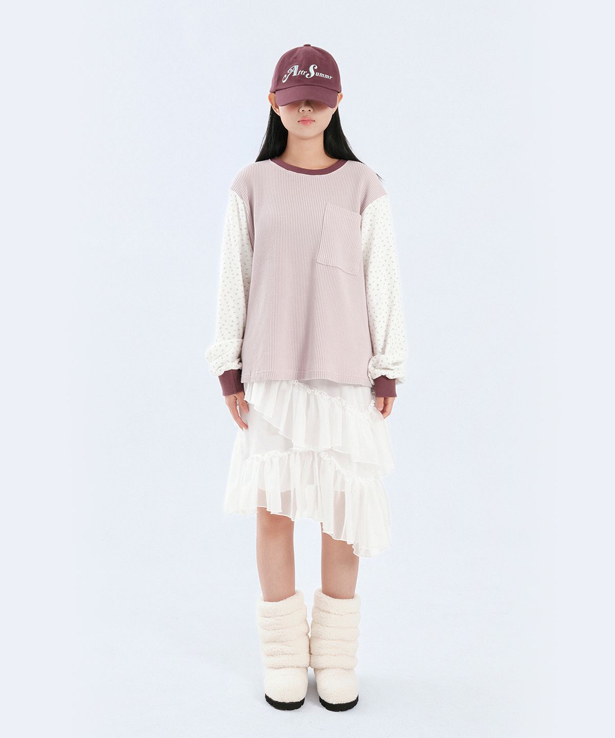 애프터썸머(AFTERSUMMER) flower waffle long sleeve (lavender)