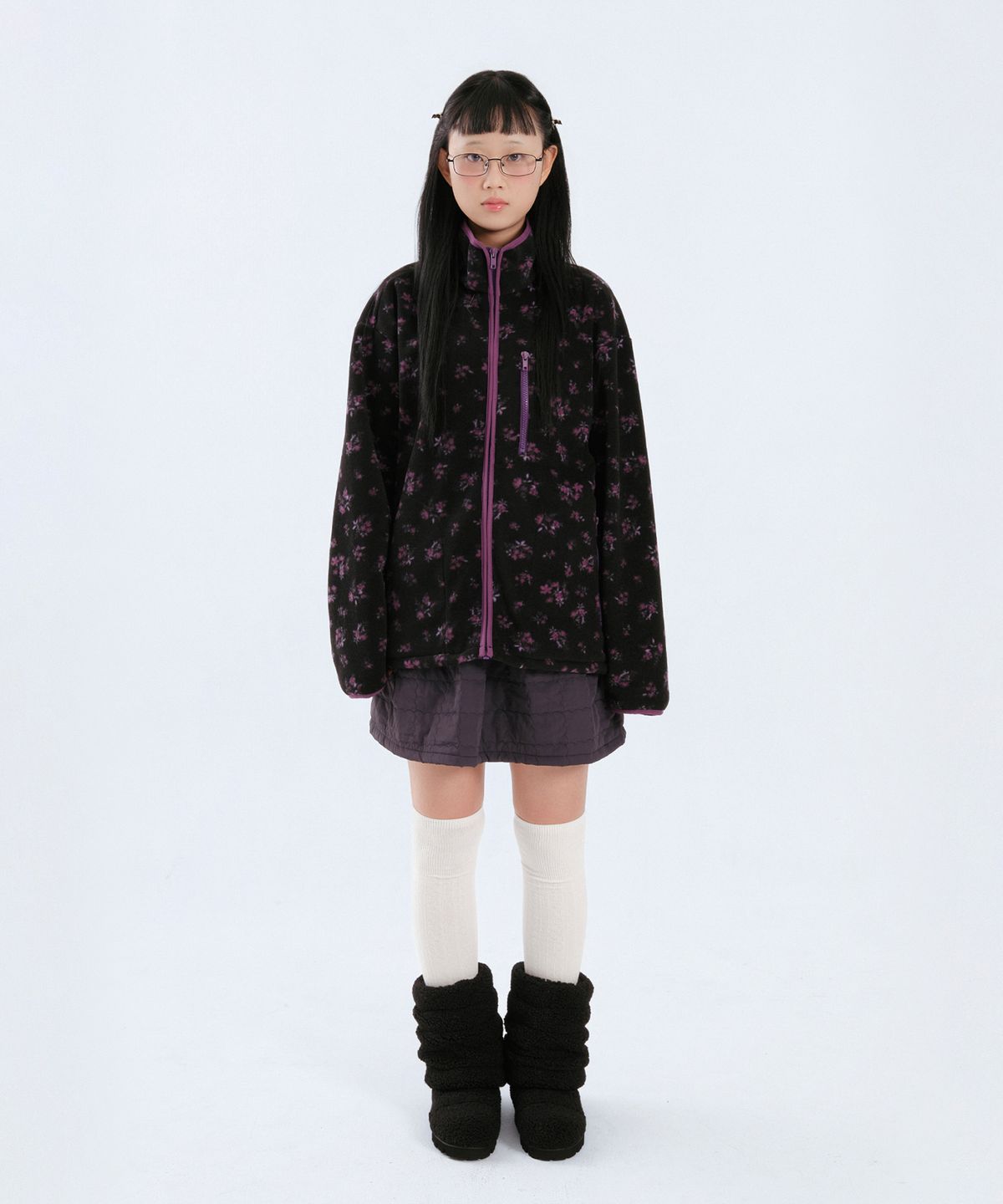 애프터썸머(AFTERSUMMER) flower fleece jacket (black)