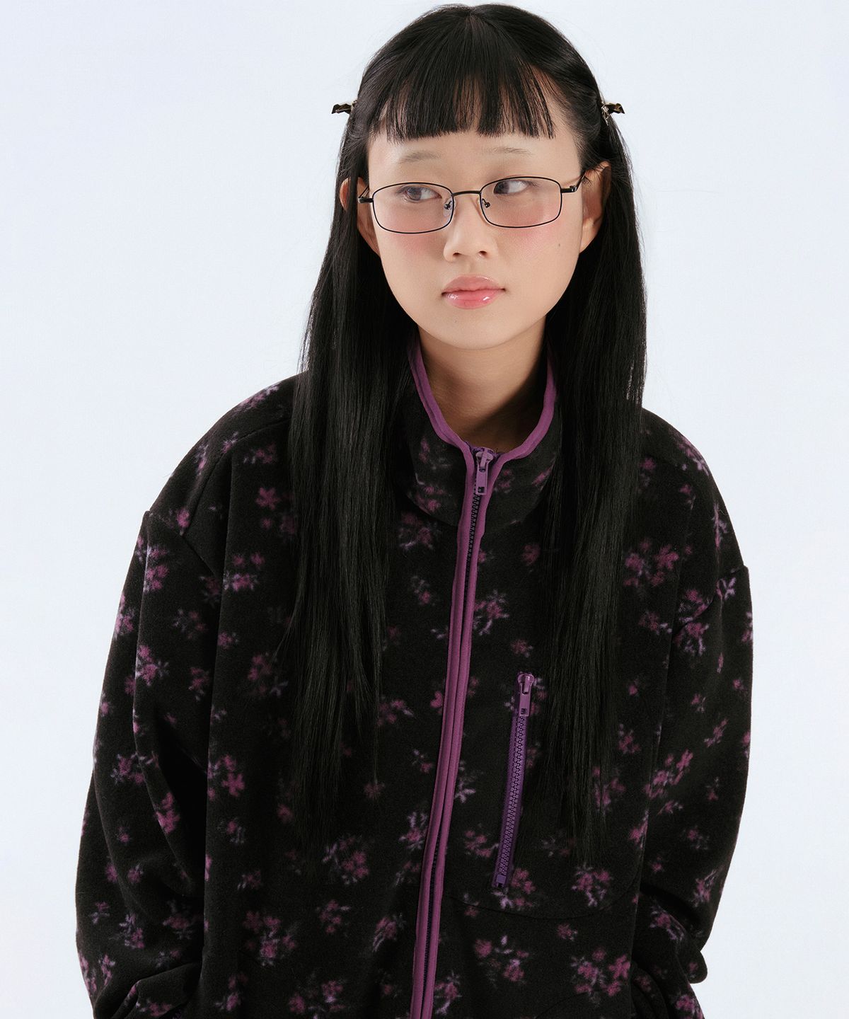 애프터썸머(AFTERSUMMER) flower fleece jacket (black)