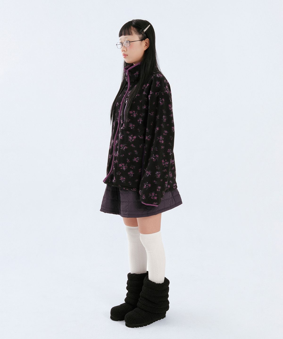 애프터썸머(AFTERSUMMER) flower fleece jacket (black)