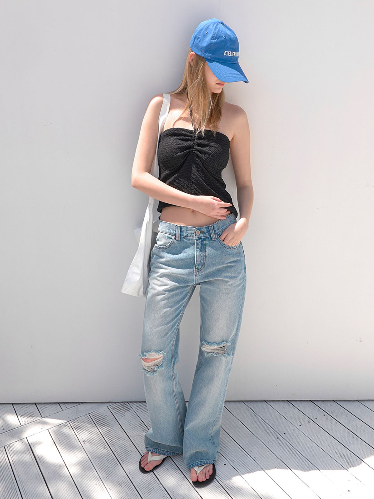 아틀리에 나인(ATELIER NAIN) DAMAGED WASHED BOOTSCUT DENIM (PT-5787)