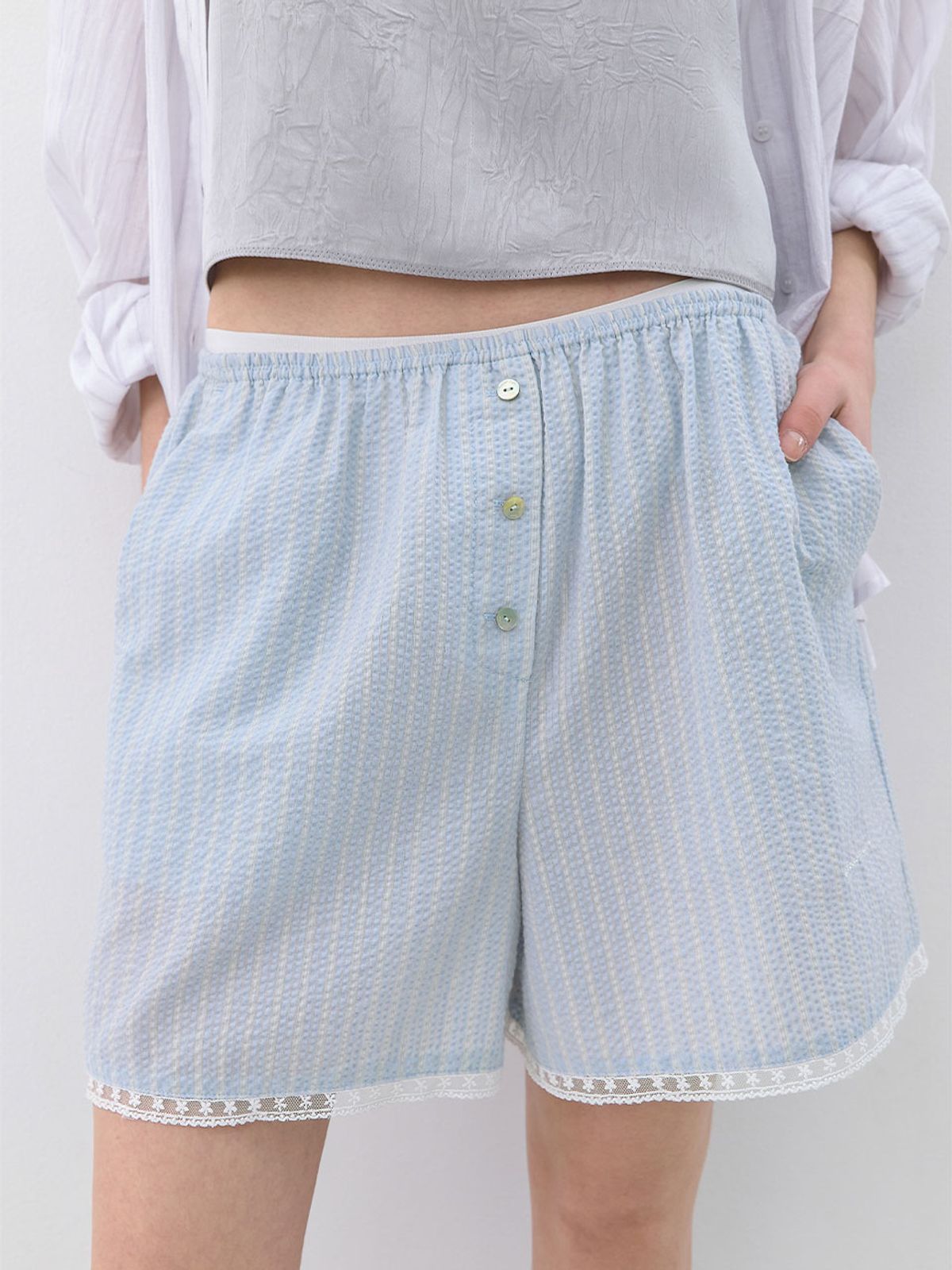 아틀리에 나인(ATELIER NAIN) AN MULTI STRIPE SEERSUKER SHORT PANTS (PT-5782)