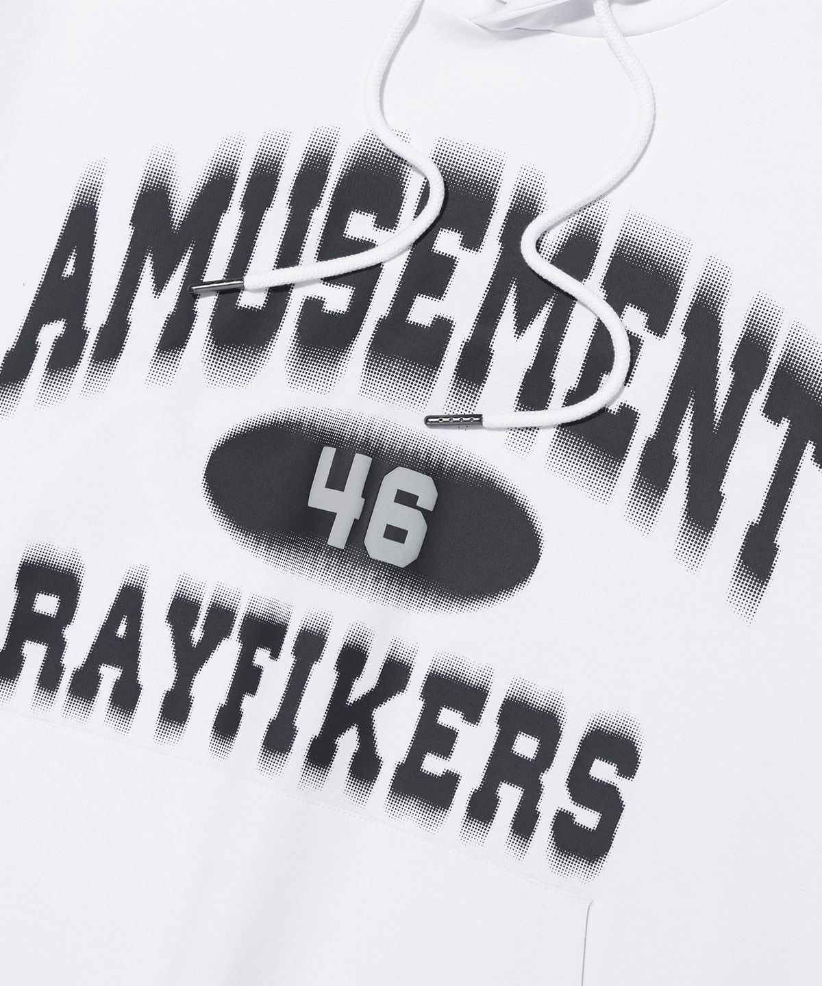 레이피커스(RAYFIKERS) 어뮤즈먼트 타이핑 후드 숏 슬리브 MQ7TU442_WHITE