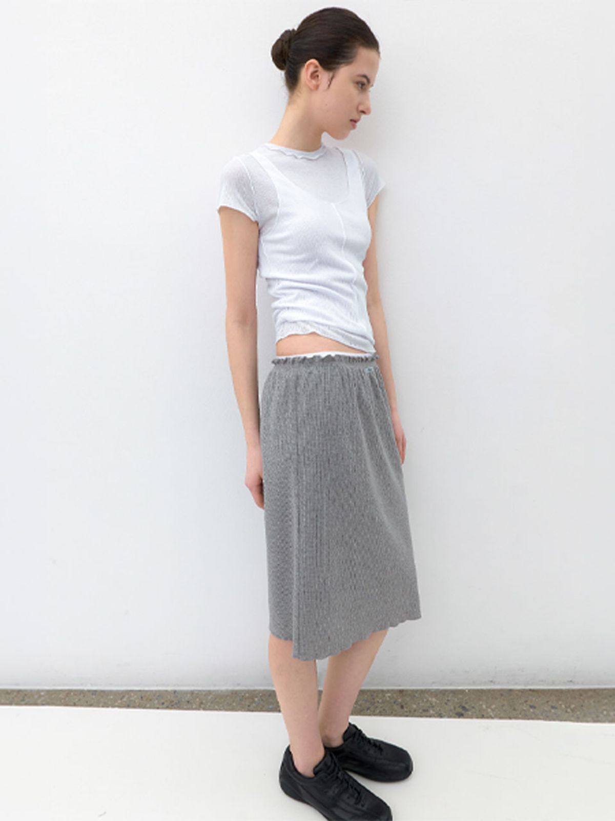 아틀리에 나인(ATELIER NAIN) AN DOUBLE WAIST WAFFLE MIDI SKIRT (SK-5106)