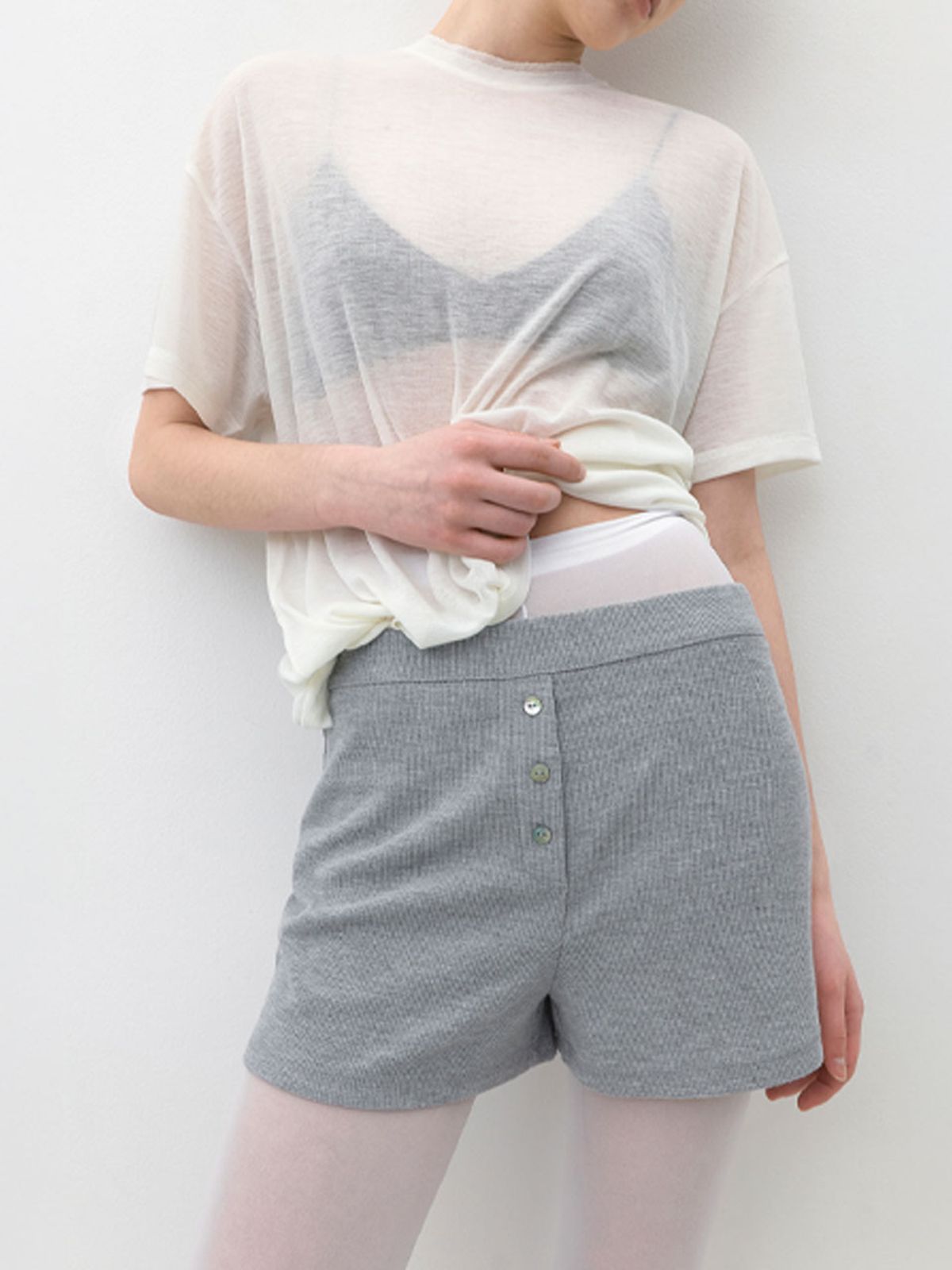 아틀리에 나인(ATELIER NAIN) AN SHEER DOUBLE-CUT NECK BOX TEE (T-7228)