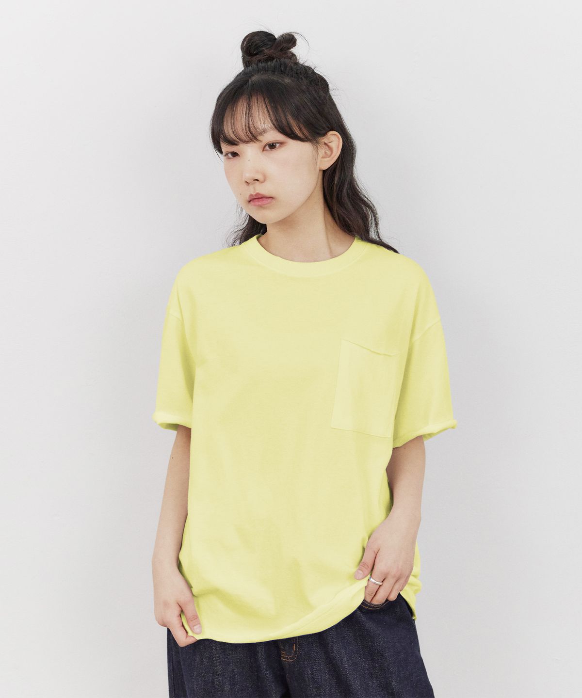 어반스터프(URBANSTOFF) 컷 오프 크롭 박스 티 (레몬)