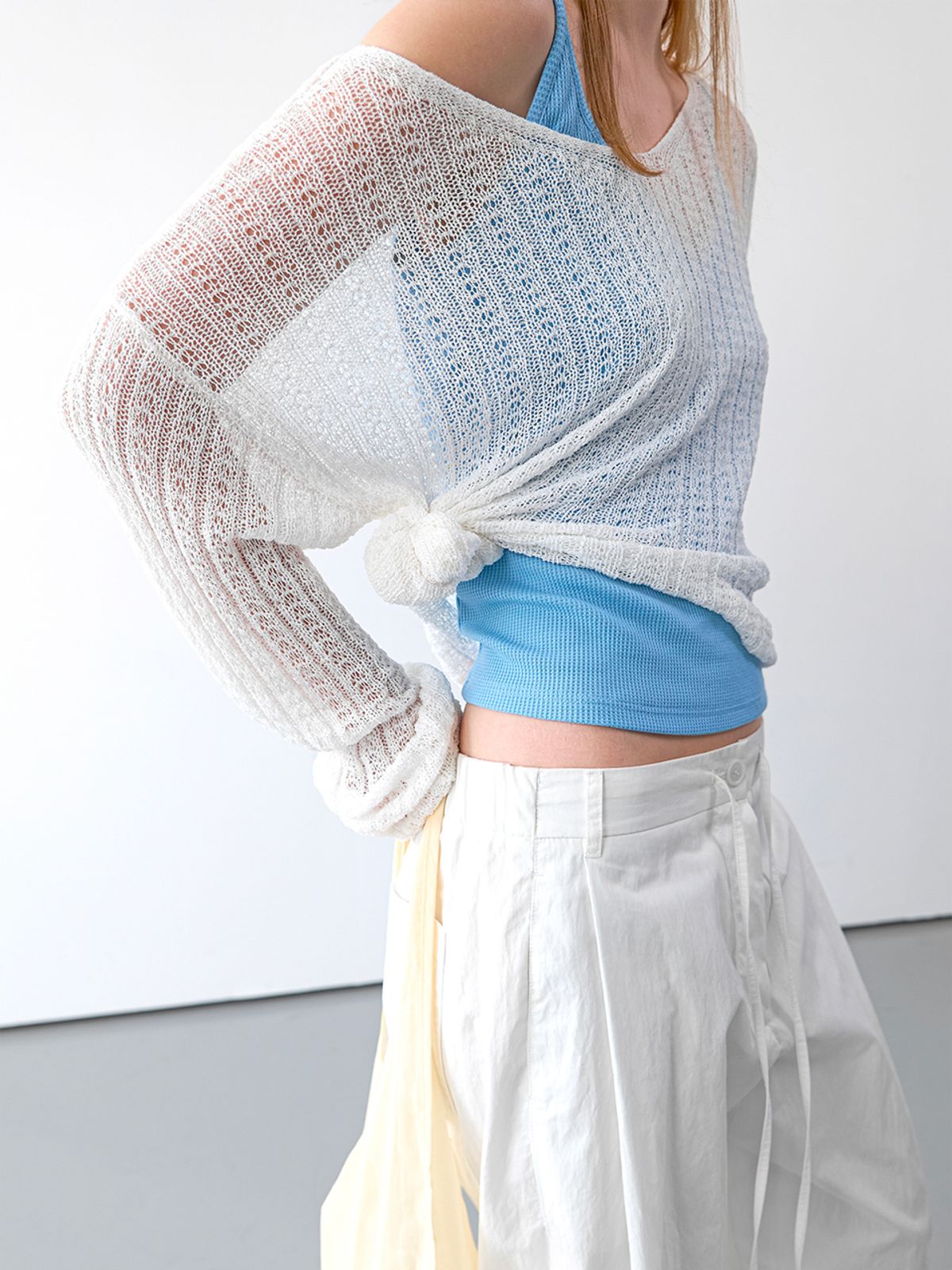 아틀리에 나인(ATELIER NAIN) CROCHER CROP V-NECK KNIT (T-7252)