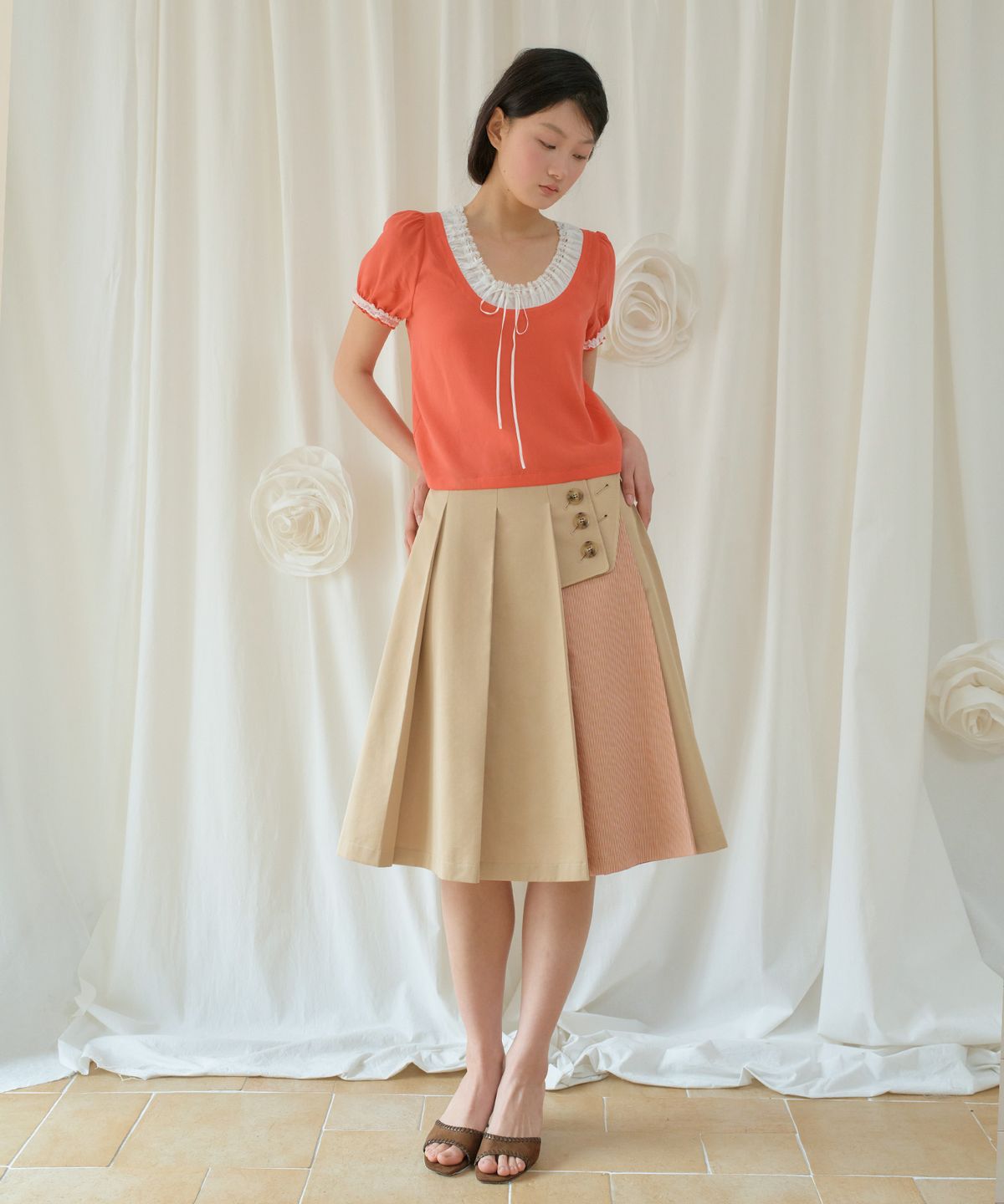 센뉴(SENUE) Point Stripe Pleats Skirt