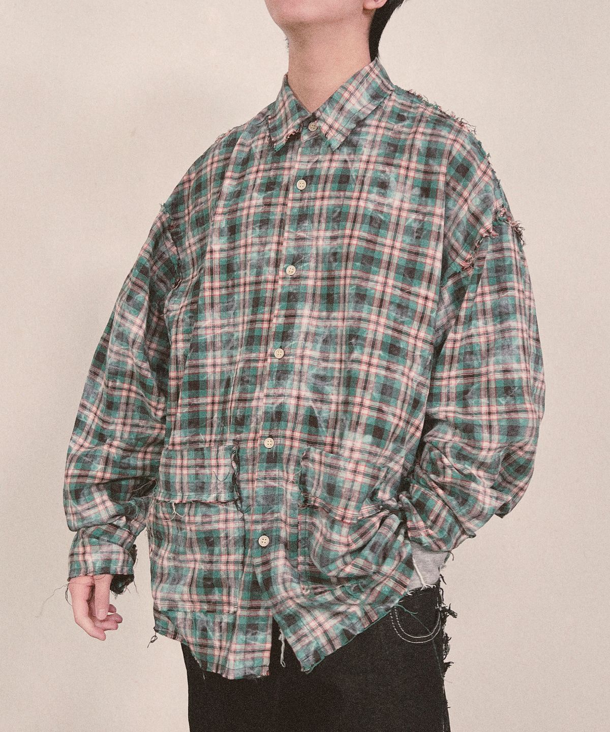 나인넛츠(NINENUTS) 스모크 워시 체크 셔츠_green