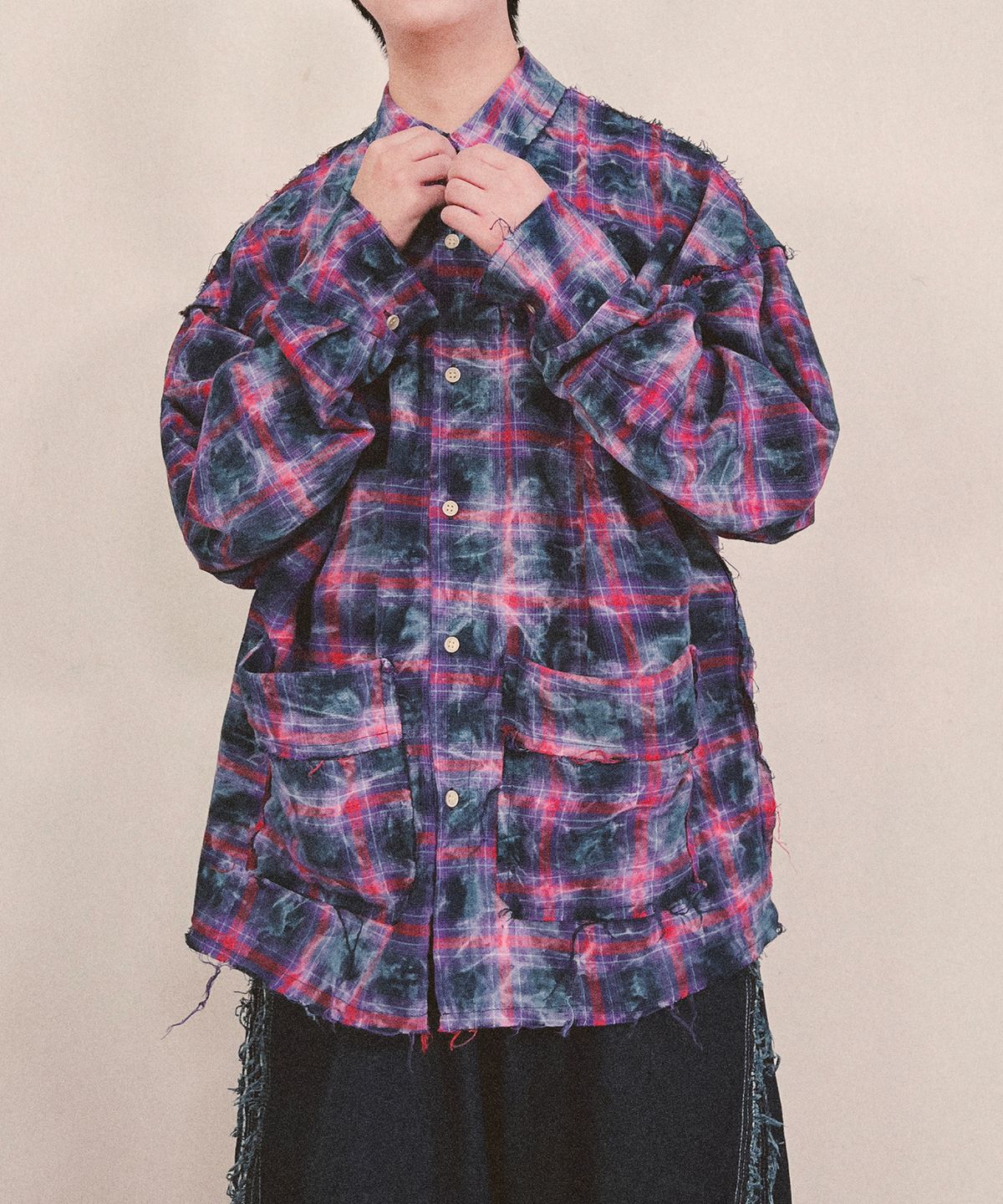 나인넛츠(NINENUTS) 스모크 워시 체크 셔츠_purple