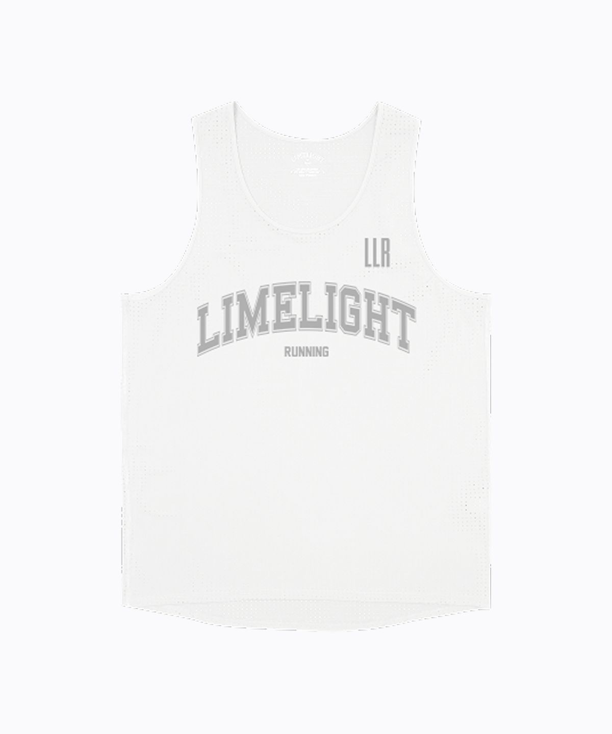 라임라잇 어패럴(LIMELIGHT APPAREL) LLR 아치 로고 러닝 슬리브리스 (화이트/그레이)