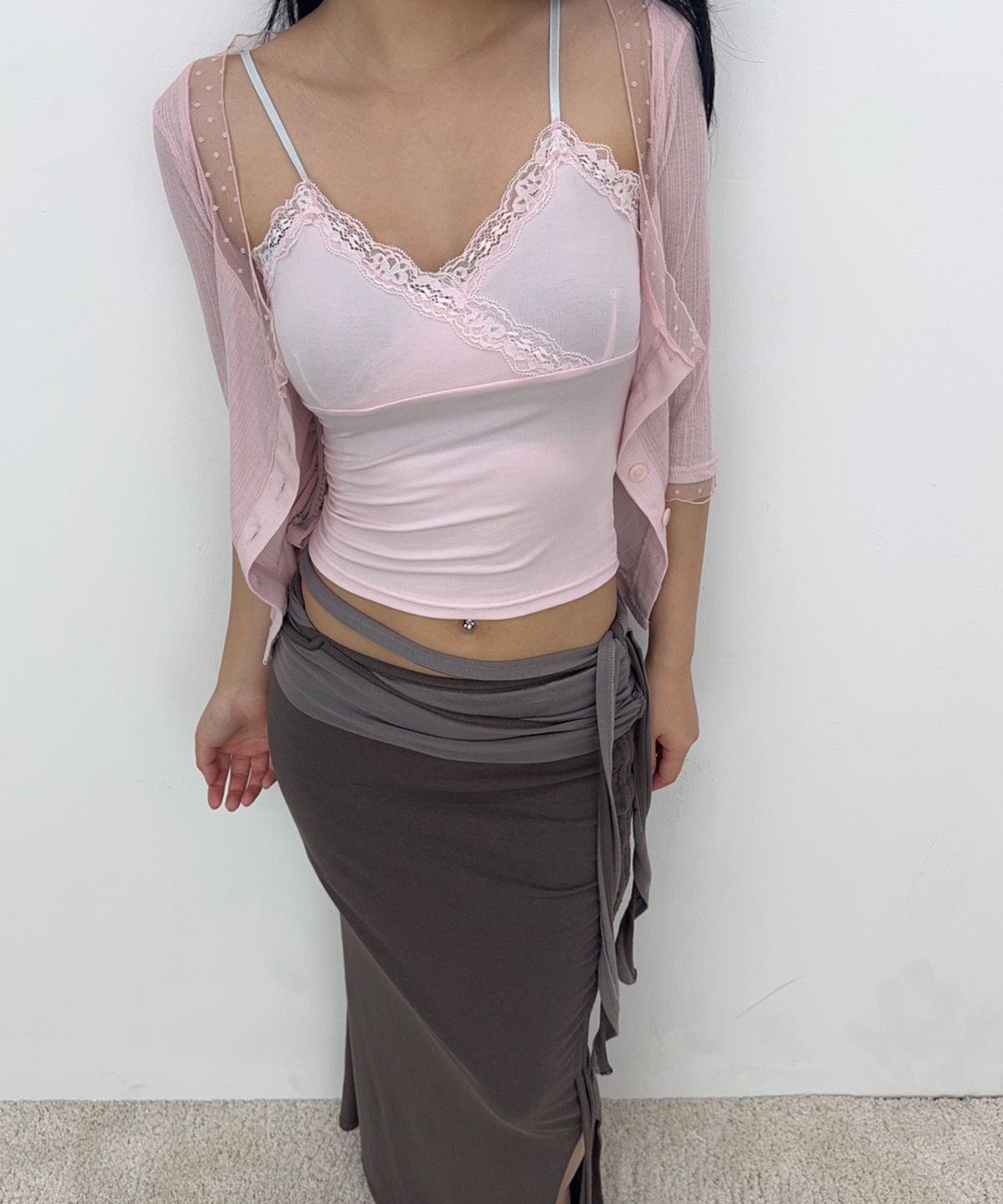 플리즈노팔로우(PLEASENOFOLLOW) Ina Shirring Long Skirt (Khaki)