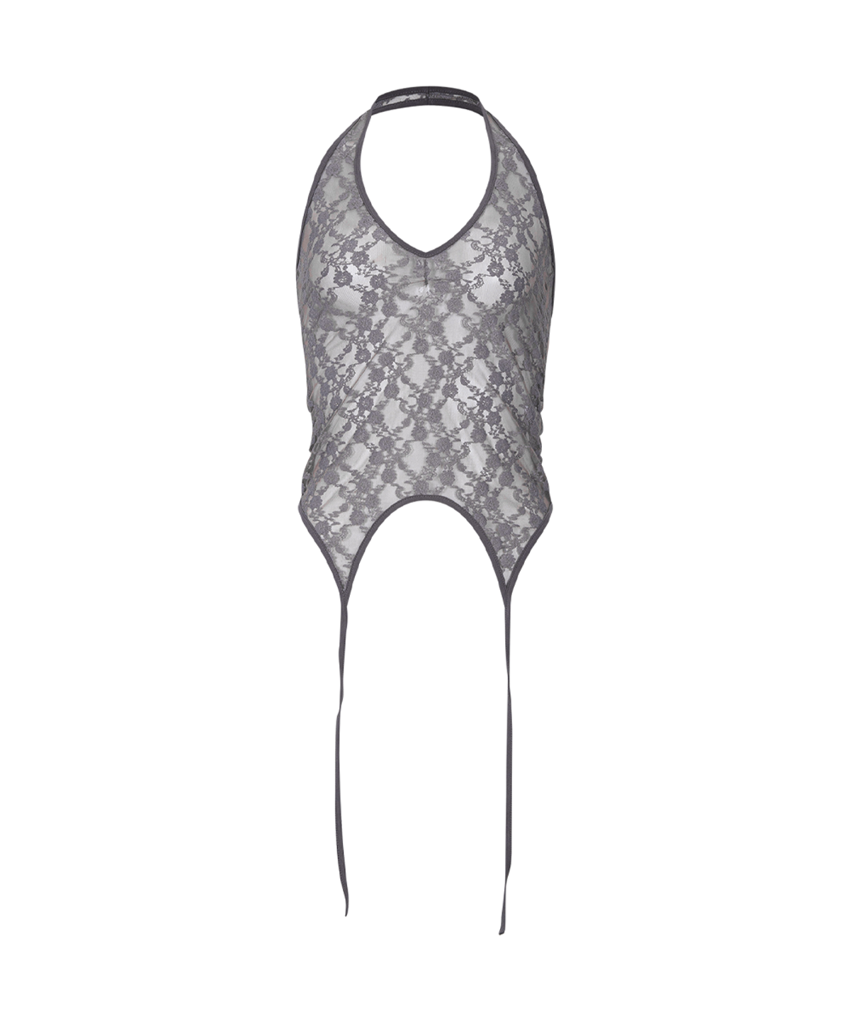 플리즈노팔로우(PLEASENOFOLLOW) Lua Garter Lace Halter Sleeveless Top (Charcoal)