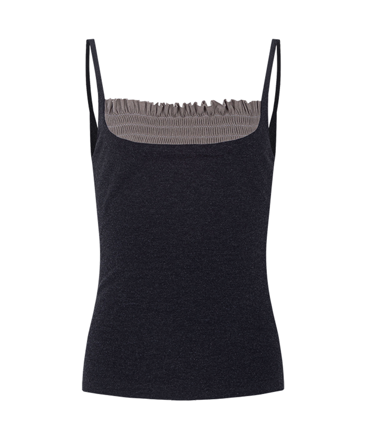 플리즈노팔로우(PLEASENOFOLLOW) Isla Smocked Sleeveless Top (Melange Black)