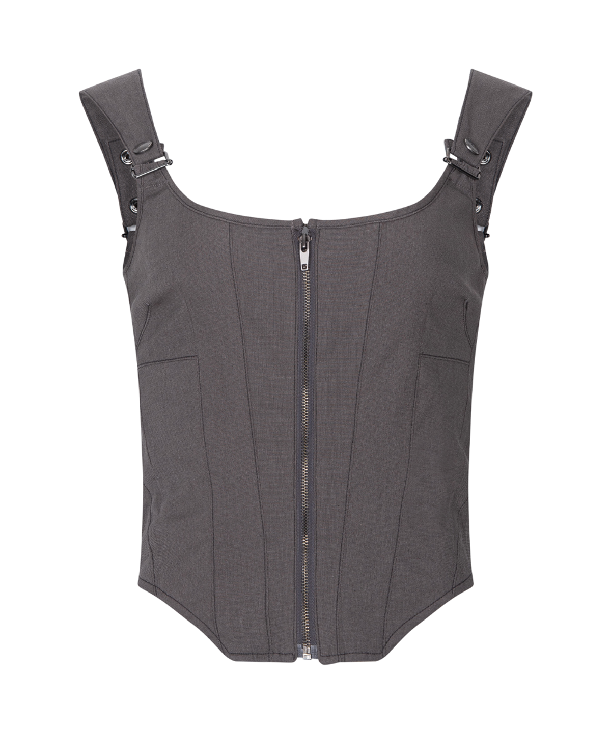 플리즈노팔로우(PLEASENOFOLLOW) Niv Panel Zip-Up Sleeveless Top (Khaki Grey)