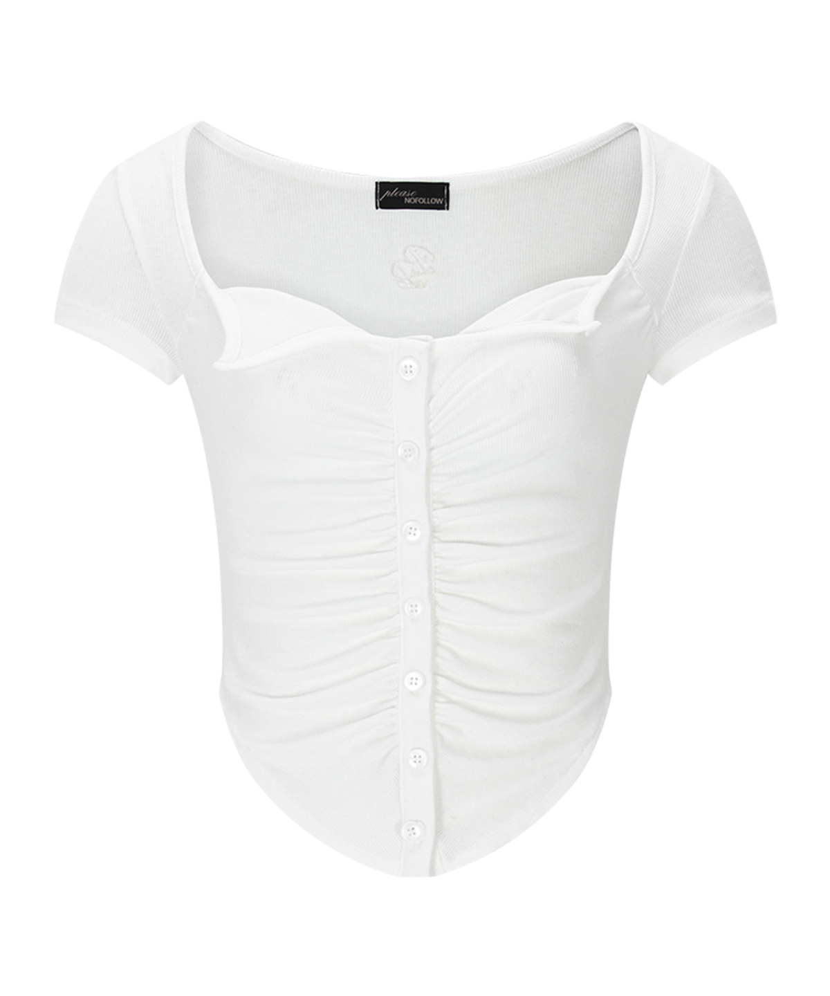 플리즈노팔로우(PLEASENOFOLLOW) Kaya Button Shirring Short Sleeve Top (Ivory)