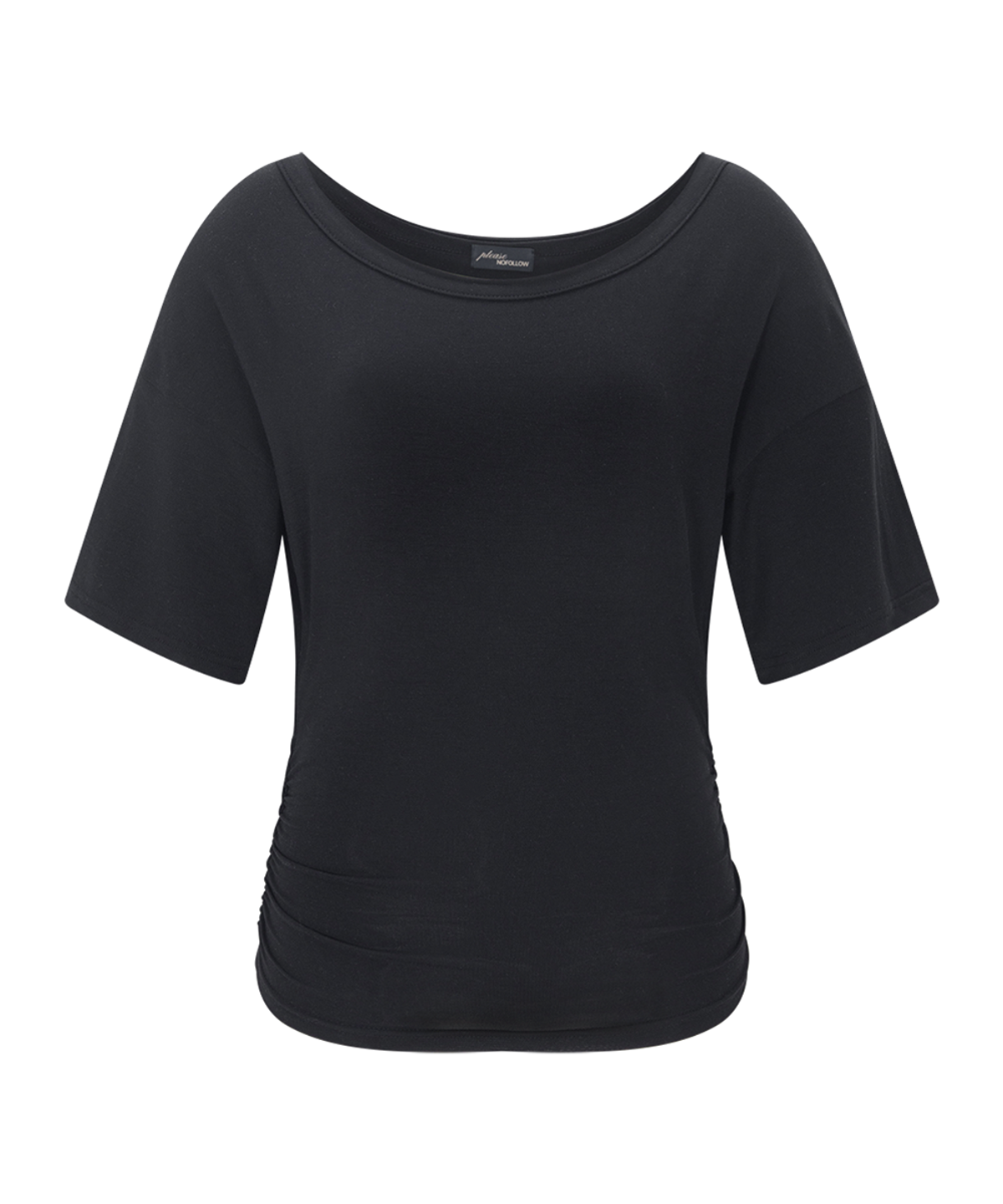 플리즈노팔로우(PLEASENOFOLLOW) Vin U-Neck Shirring Short Sleeve Top (Black)