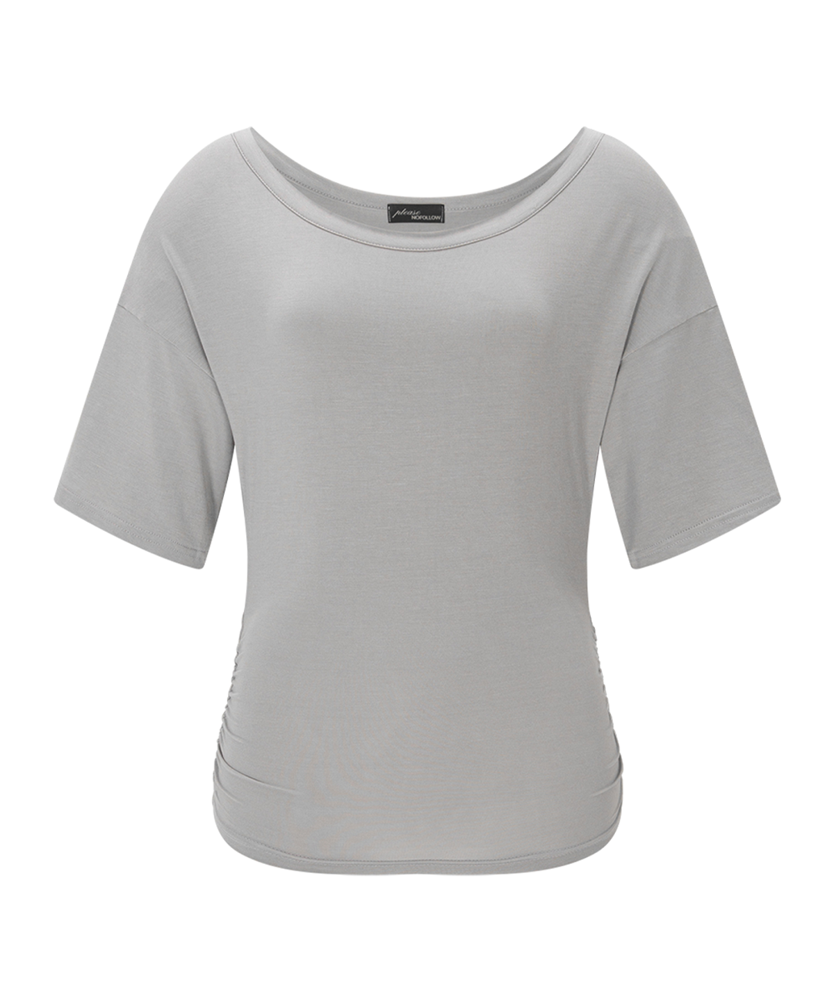 플리즈노팔로우(PLEASENOFOLLOW) Vin U-Neck Shirring Short Sleeve Top (Sand Grey)