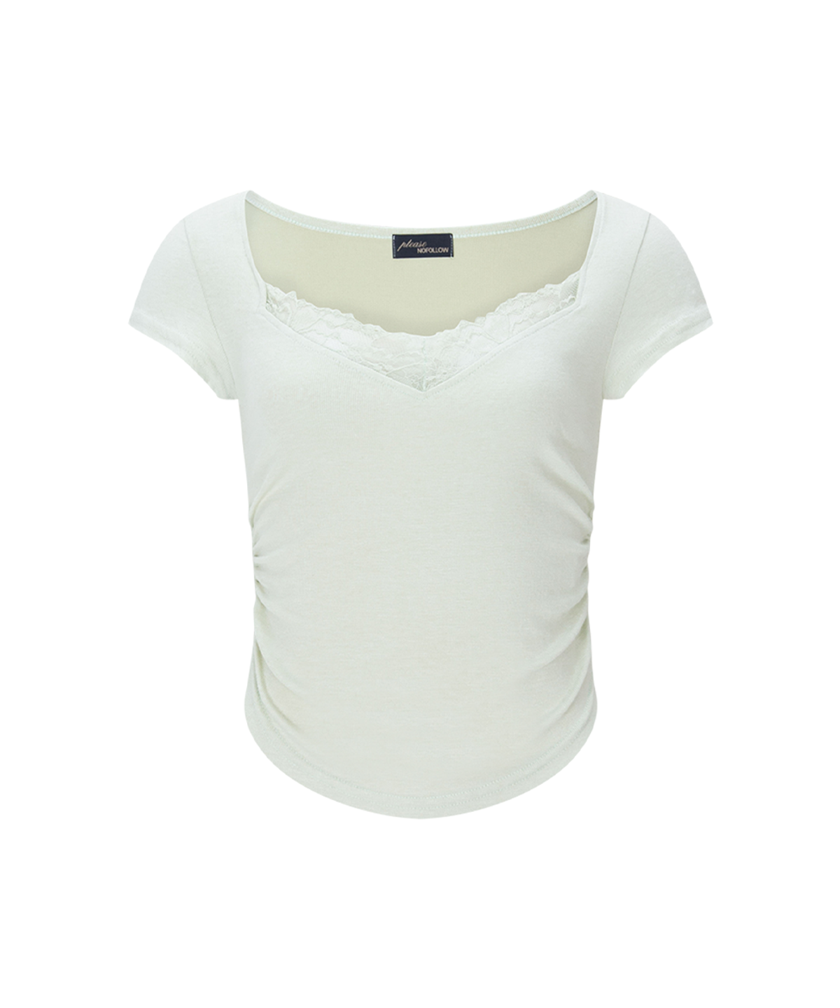 플리즈노팔로우(PLEASENOFOLLOW) Vera Lace Shirring Short Sleeve Top (Mint)