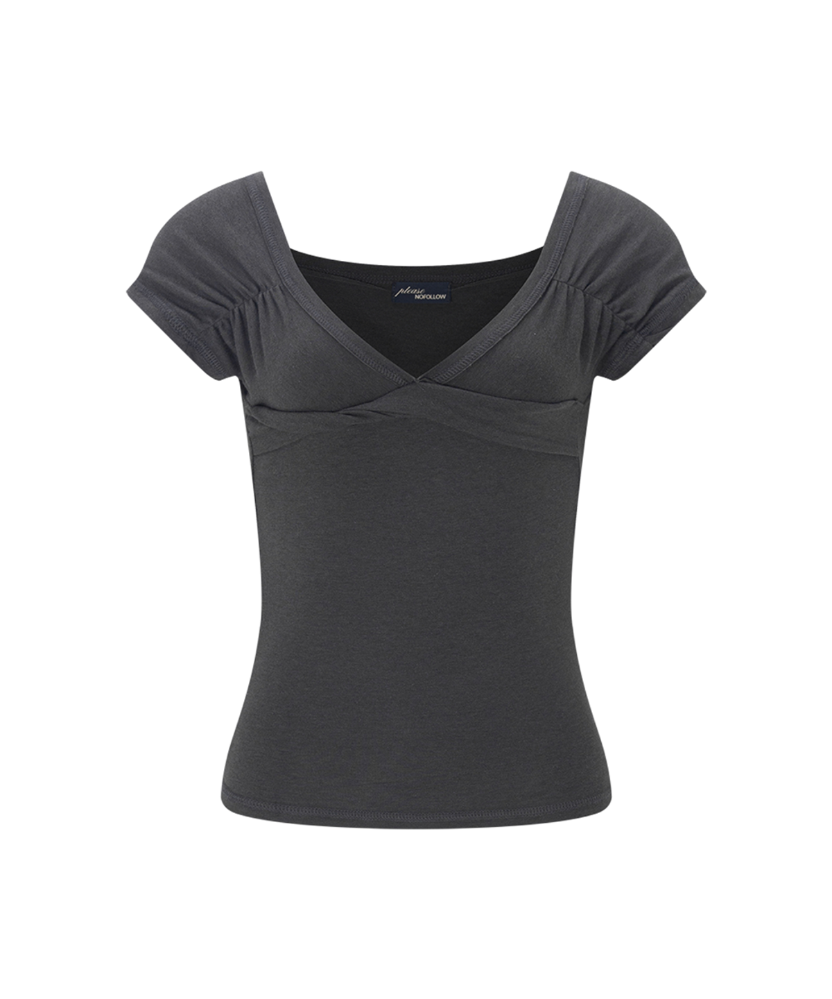 플리즈노팔로우(PLEASENOFOLLOW) Marin Strap Shirring Short Sleeve Top (Charcoal)