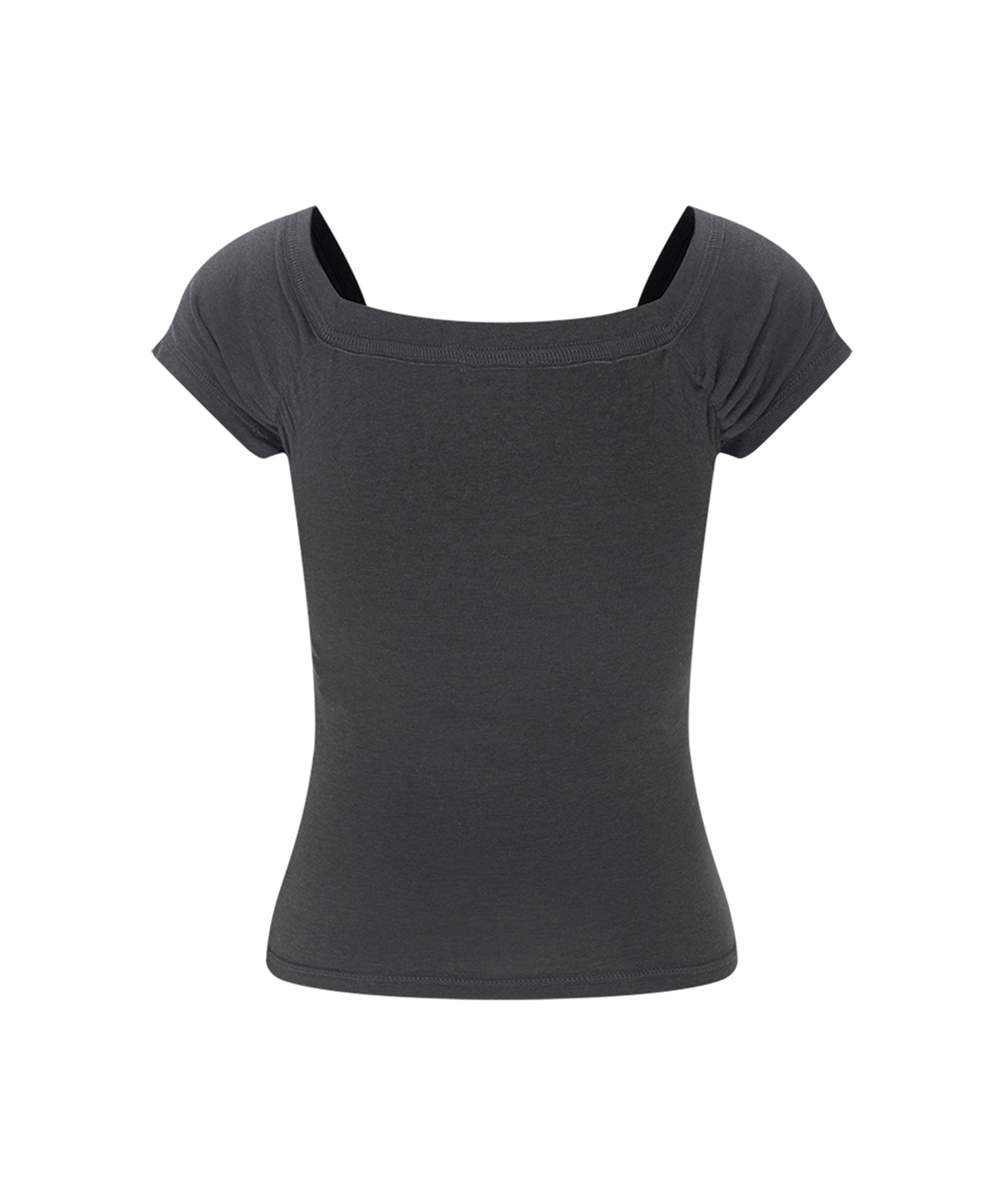 플리즈노팔로우(PLEASENOFOLLOW) Marin Strap Shirring Short Sleeve Top (Charcoal)