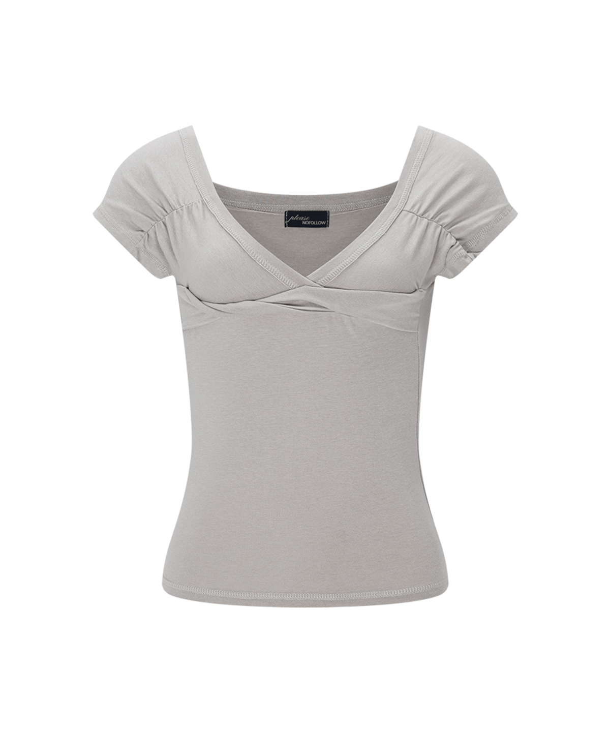 플리즈노팔로우(PLEASENOFOLLOW) Marin Strap Shirring Short Sleeve Top (Ash Beige)